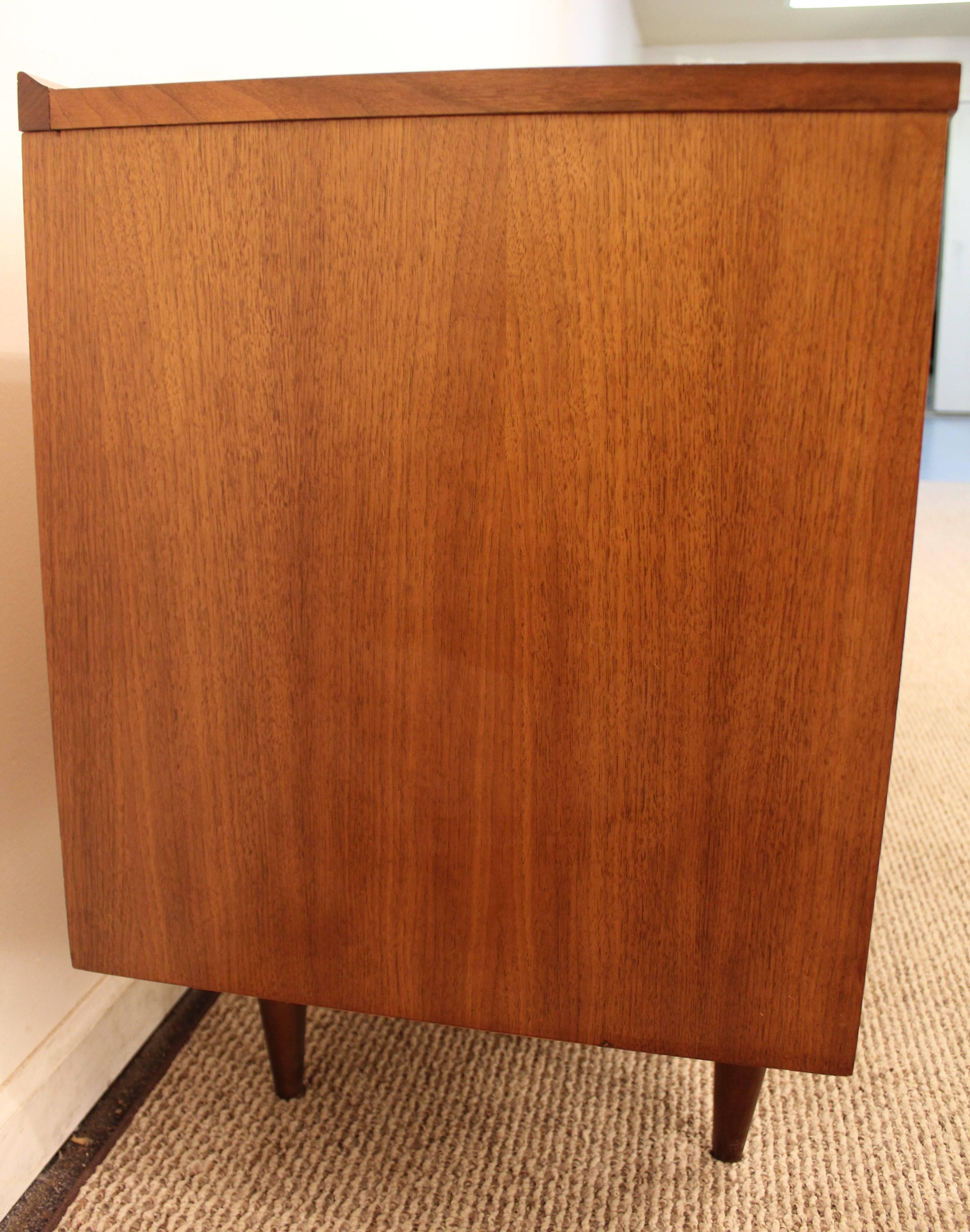 Walnut Mid-Century Modern Louvre-Front Credenza