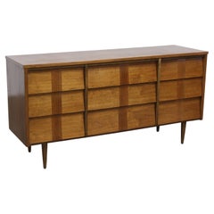 Mid-Century Modern Louvre Front Walnut Credenza / Dresser on Pencil Legs