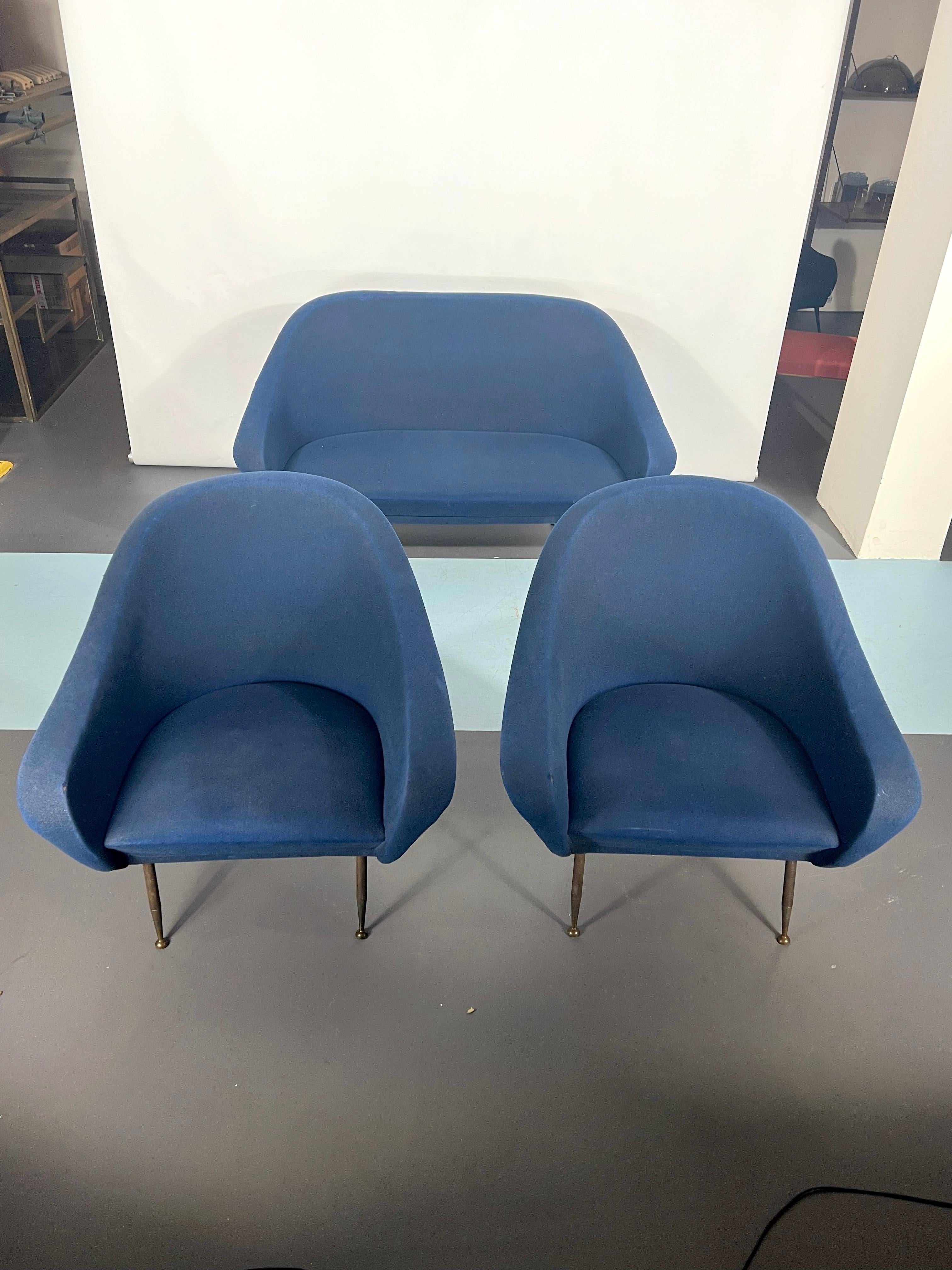 Italian Mid-Century Modern Loveseat and Armchairs by Gastone Rinaldi from 50s For Sale