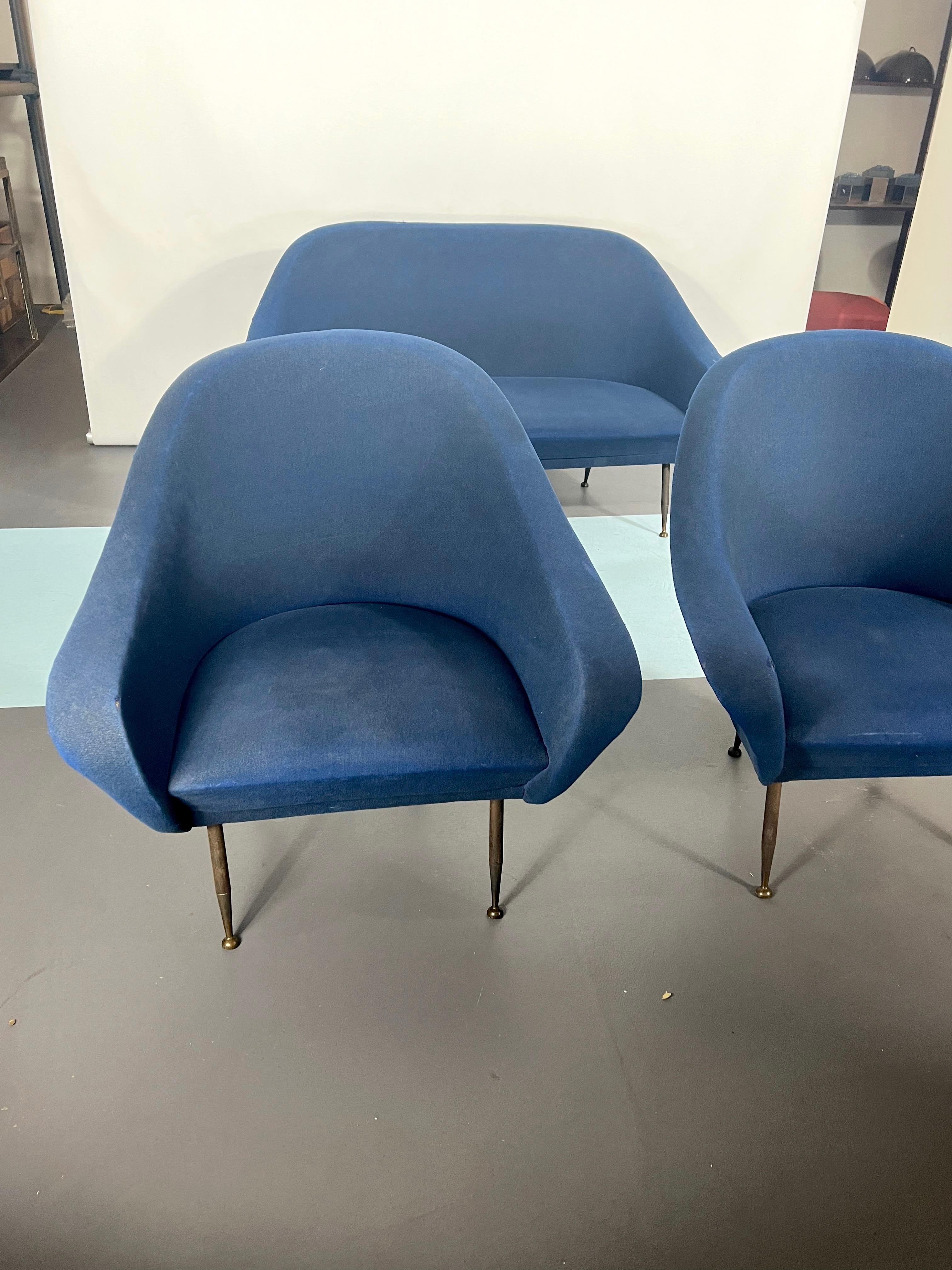 Mid-Century Modern Loveseat and Armchairs by Gastone Rinaldi from 50s In Good Condition For Sale In Catania, CT