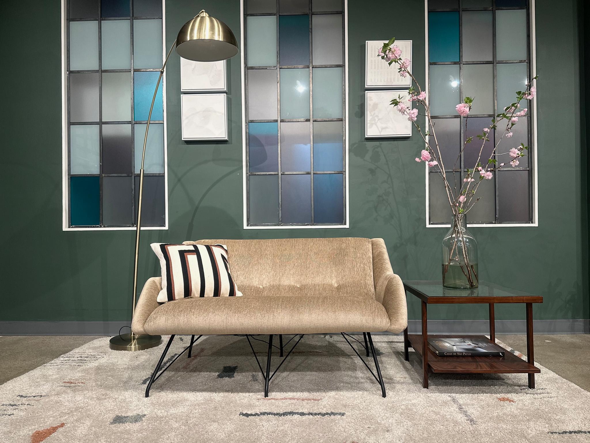 Mid-Century Modern Loveseat in Iron & Fabric, Carlo Hauner, Brazil 1955 For Sale 6