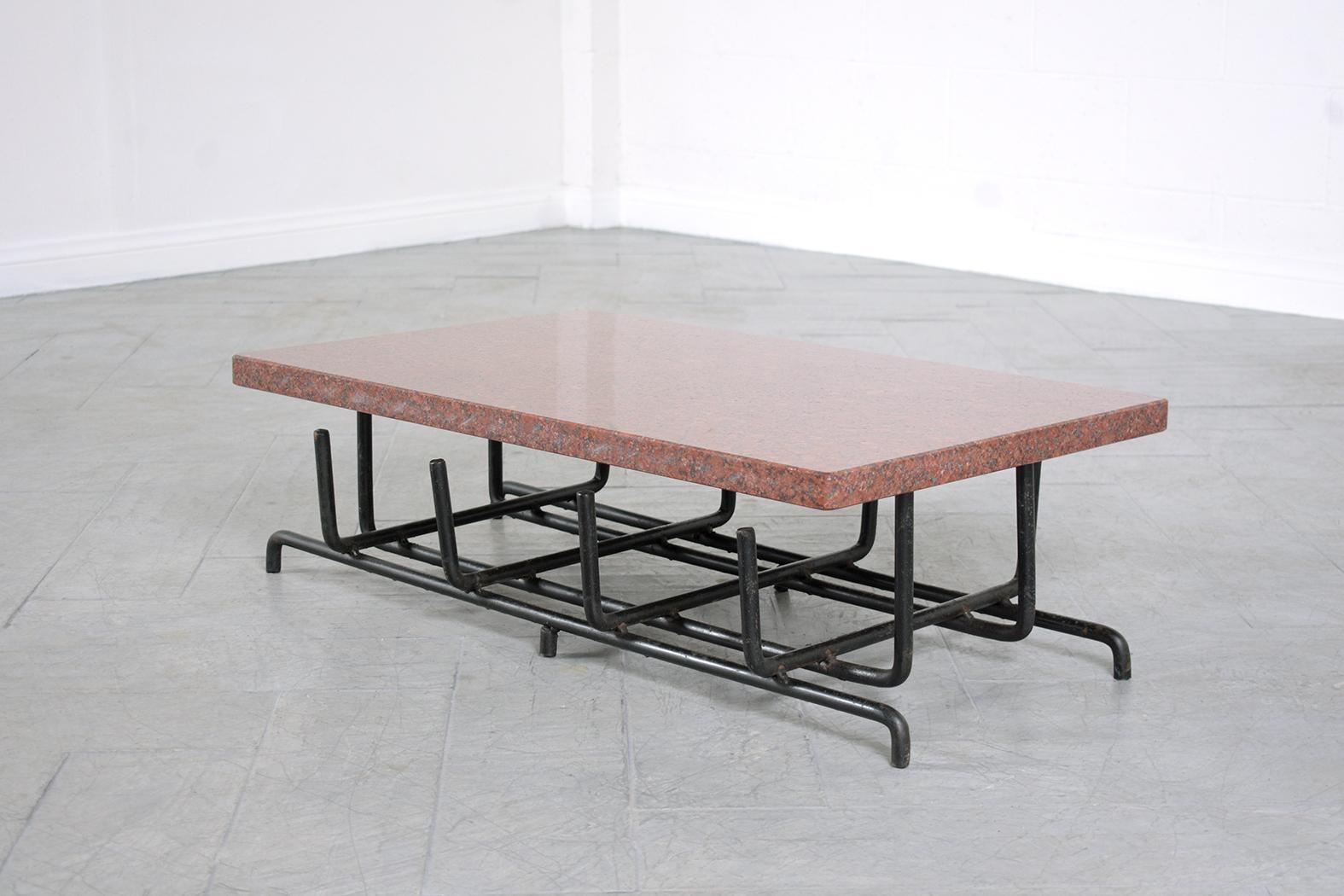Mid-20th Century Vintage Low Coffee Table with Red African Ivory Granite For Sale
