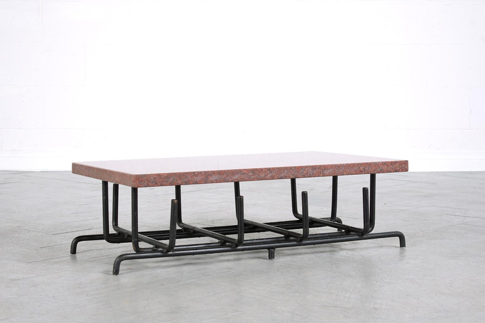 Vintage Low Coffee Table with Red African Ivory Granite For Sale 1