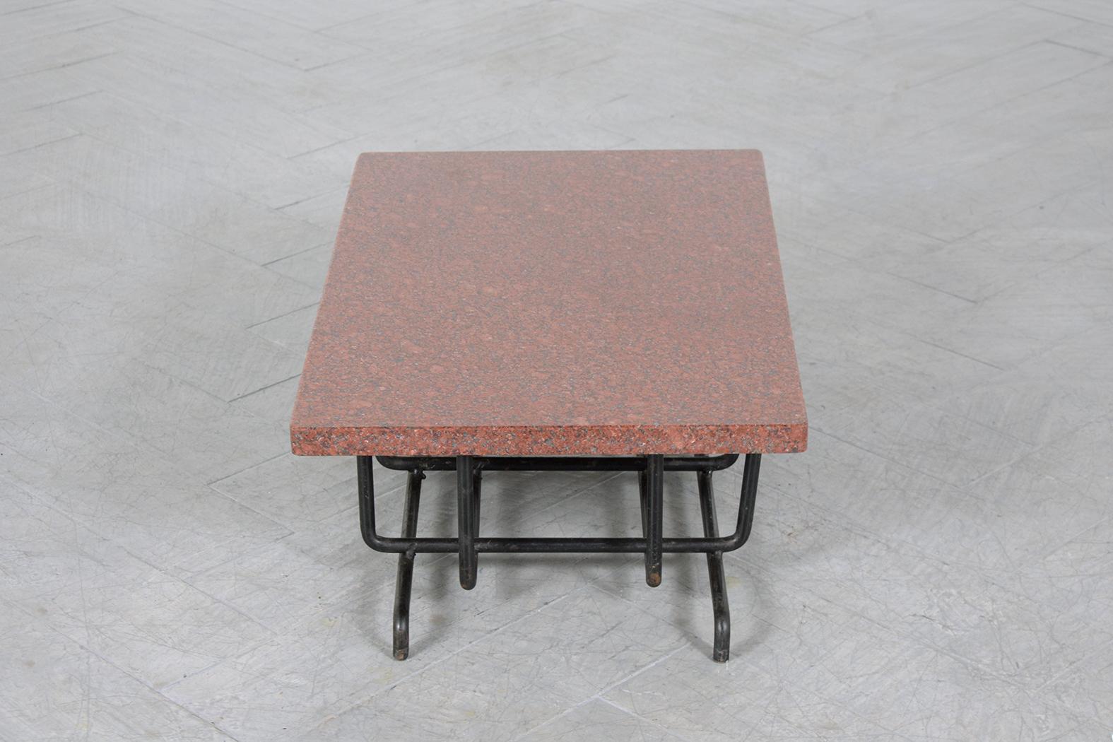 Vintage Low Coffee Table with Red African Ivory Granite For Sale 2