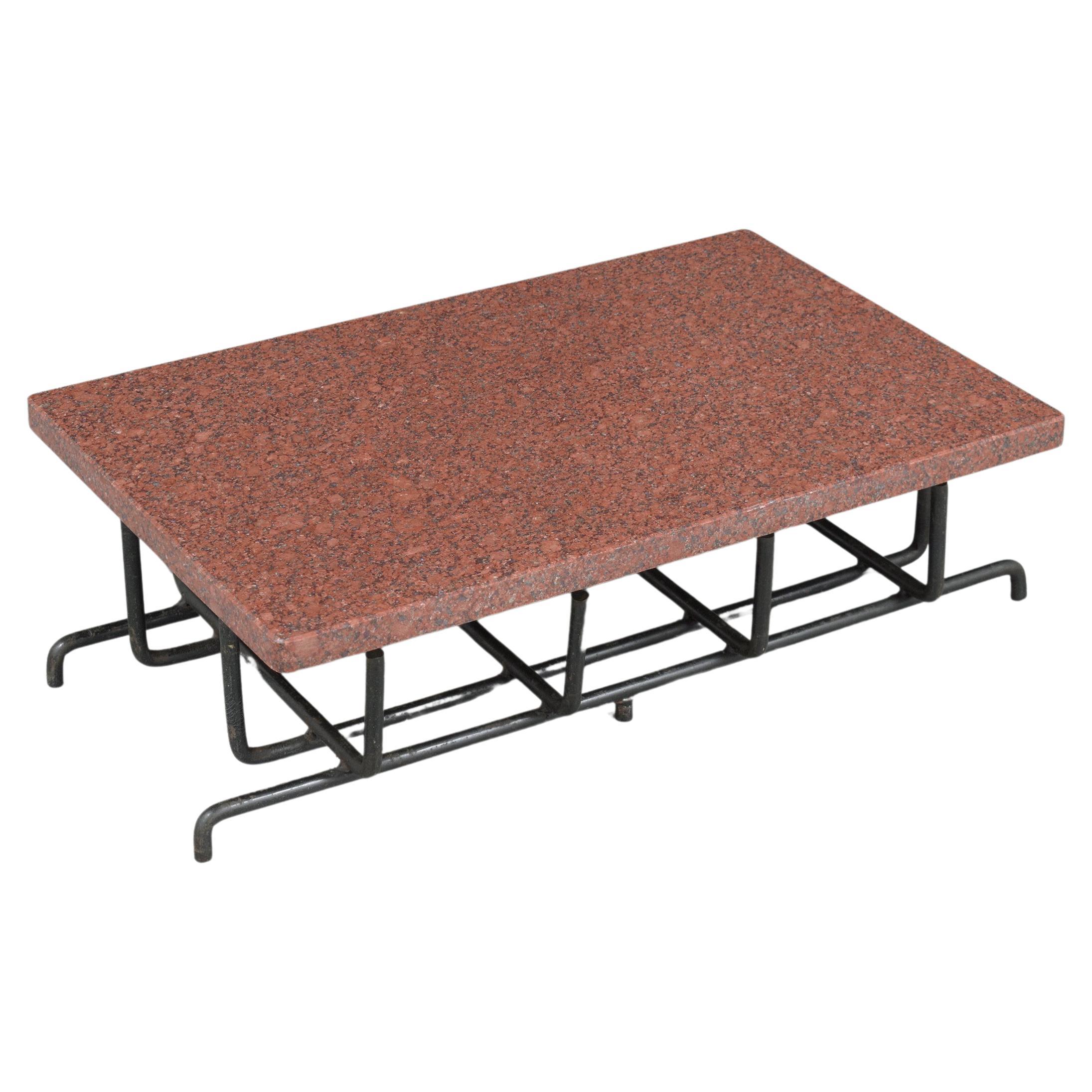 Vintage Low Coffee Table with Red African Ivory Granite For Sale