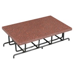 Retro Low Coffee Table with Red African Ivory Granite