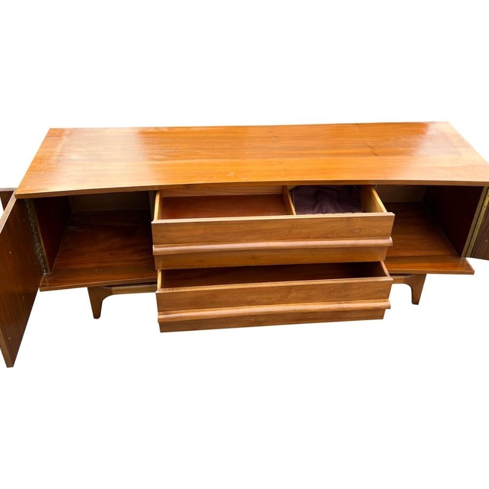 Canadian Mid Century Modern Low Concave Compact Credenza Cabinet by Young and Company For Sale
