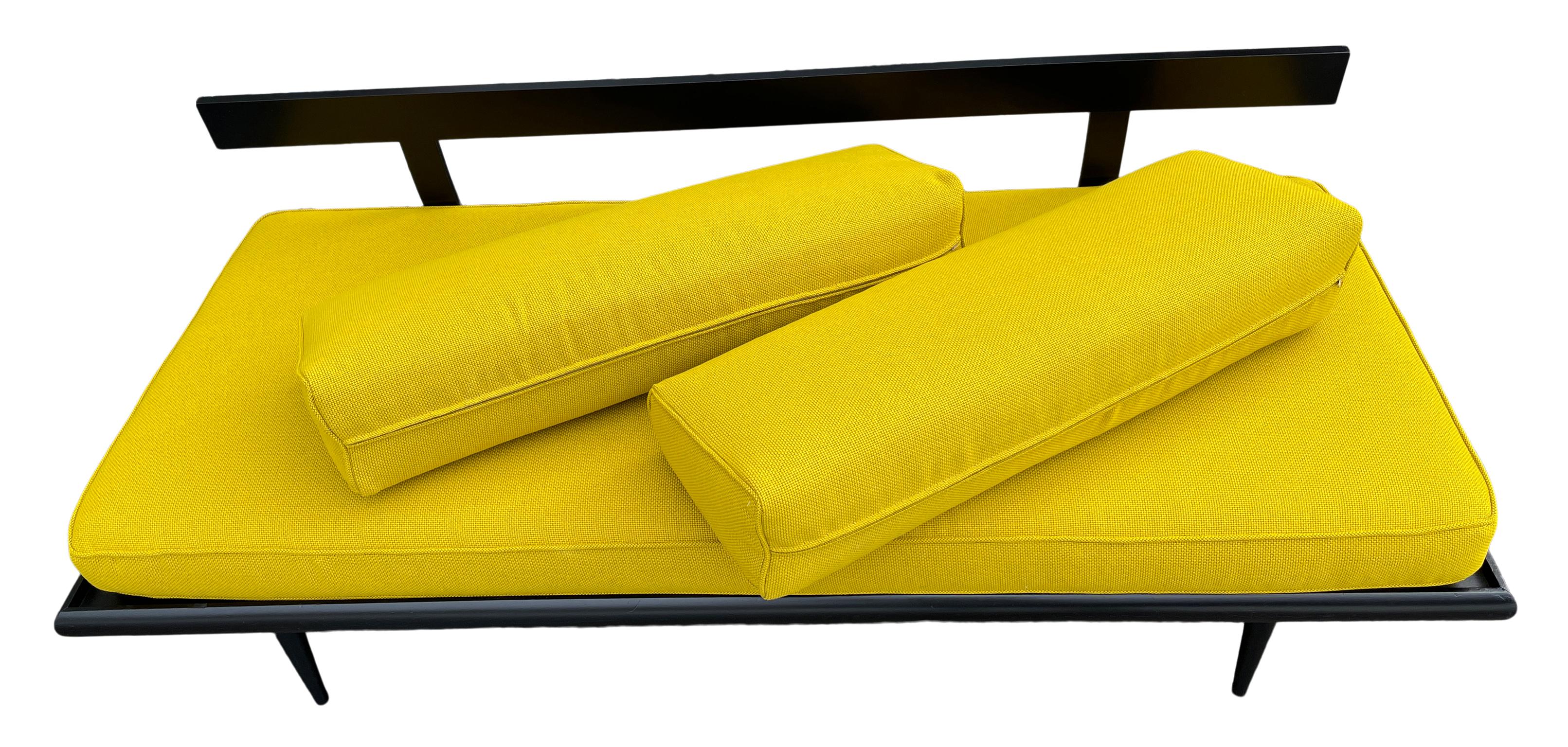 Mid-Century Modern Low Daybed Black Lacquer Frame and Mustard Yellow Cushions In Good Condition In BROOKLYN, NY