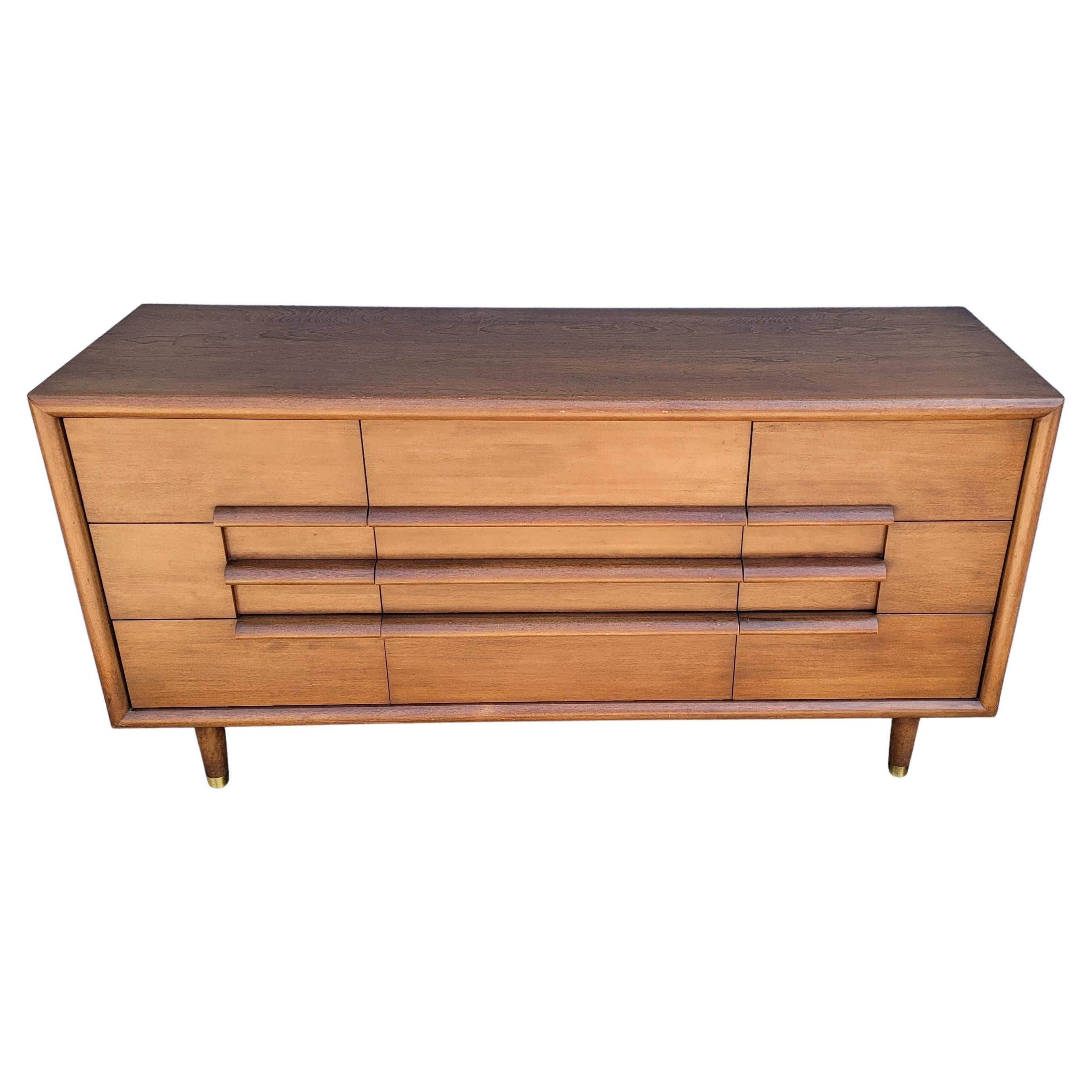 MidCentury Modern Walnut Low Dresser Chest of Drawers by National