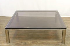 Mid-Century Modern Low HUGE Square Tinted Glass and Chrome Coffee Table