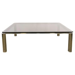 Mid-Century Modern Low Large Square Tinted Glass and Chrome Coffee Table
