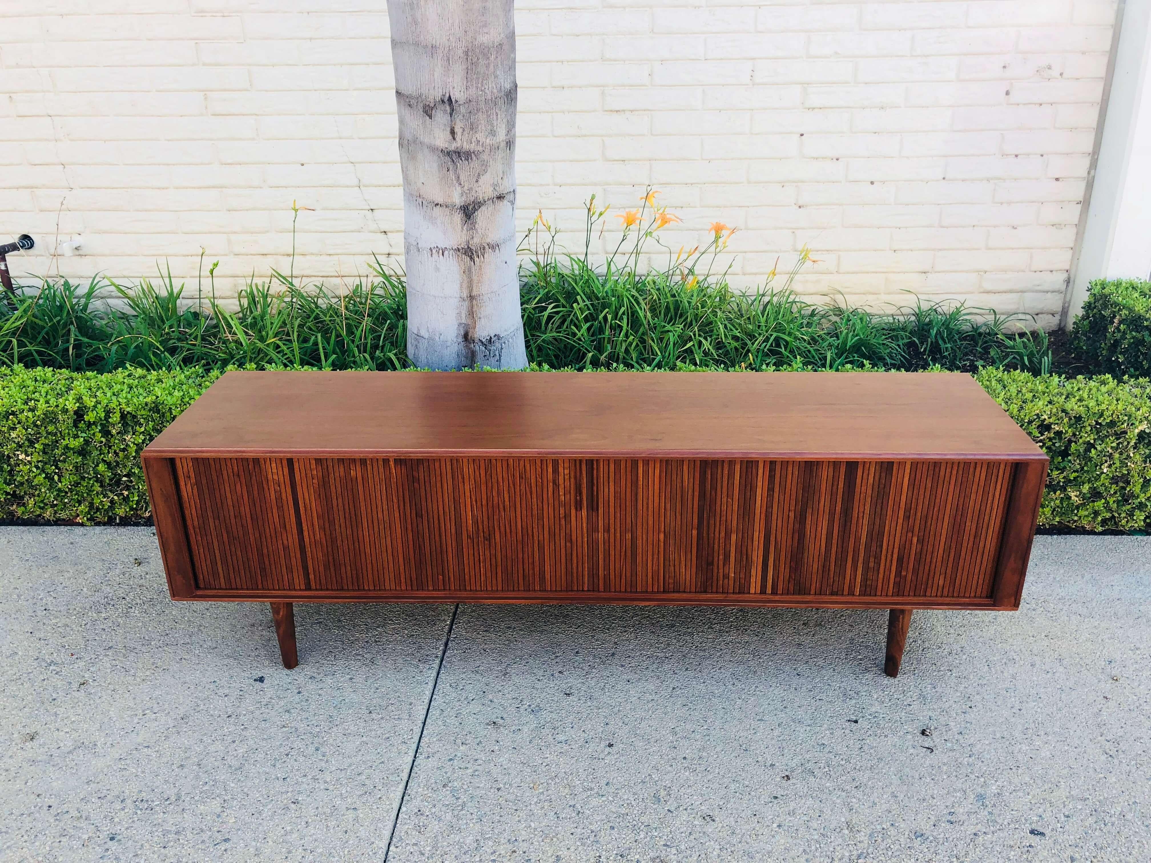Mid Century Modern Low Profile Tambour Door Credenza by Barzilay
