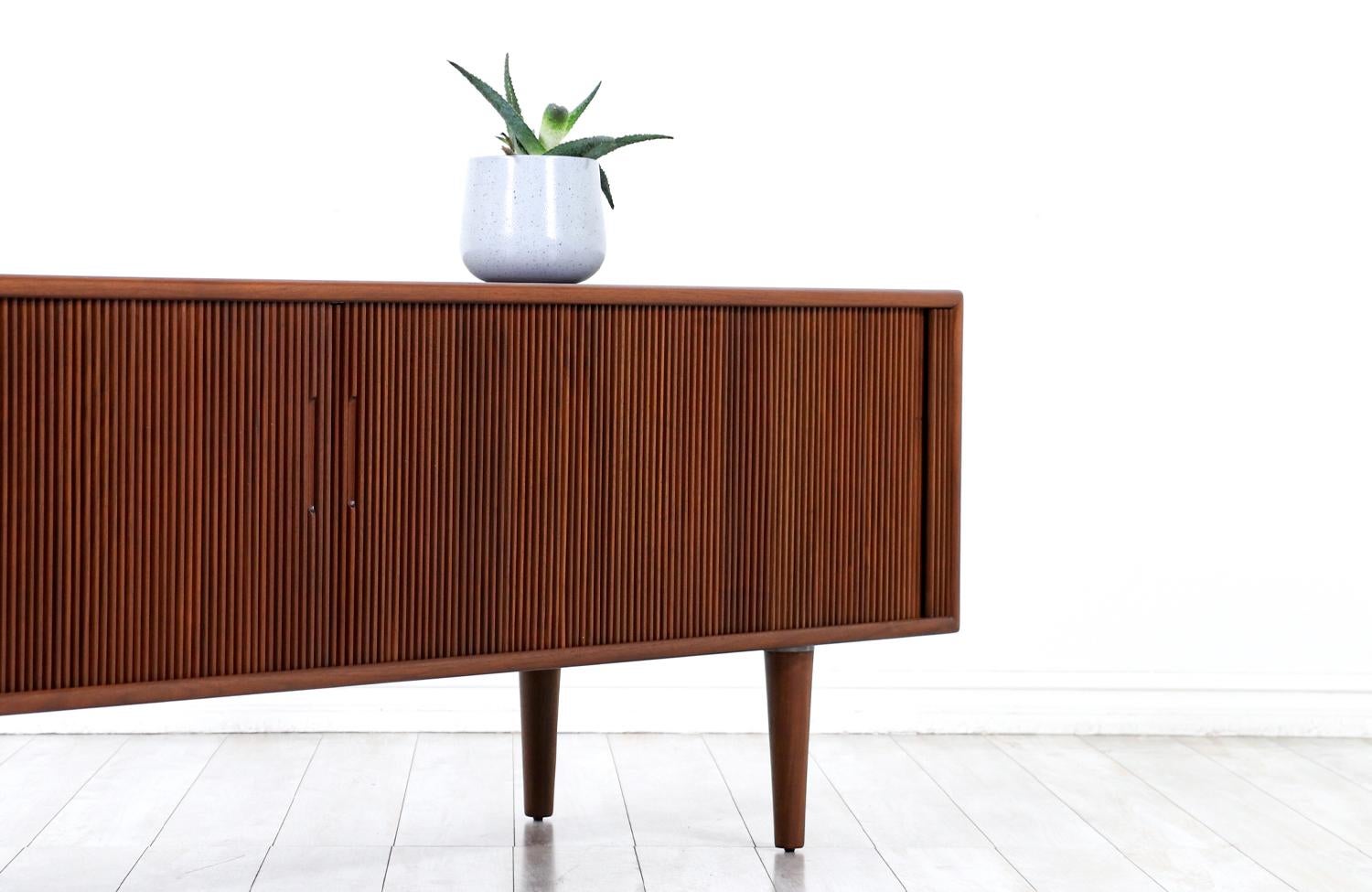 Wood Mid-Century Modern Low-Profile Tambour-Door Credenza