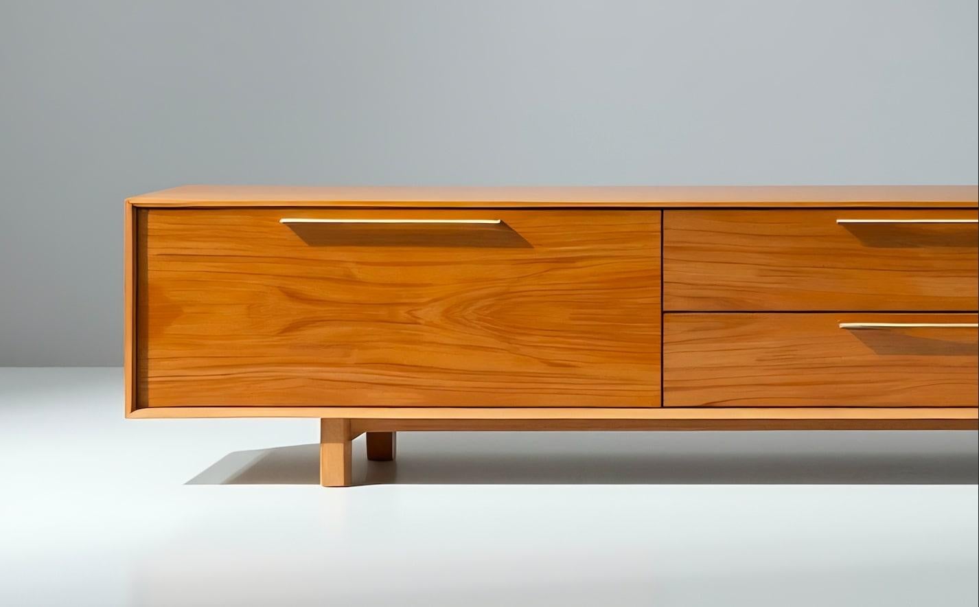 Fatto a mano Credenza in legno di teak a basso profilo di ispirazione moderna del Mid Century di Artisanal in vendita