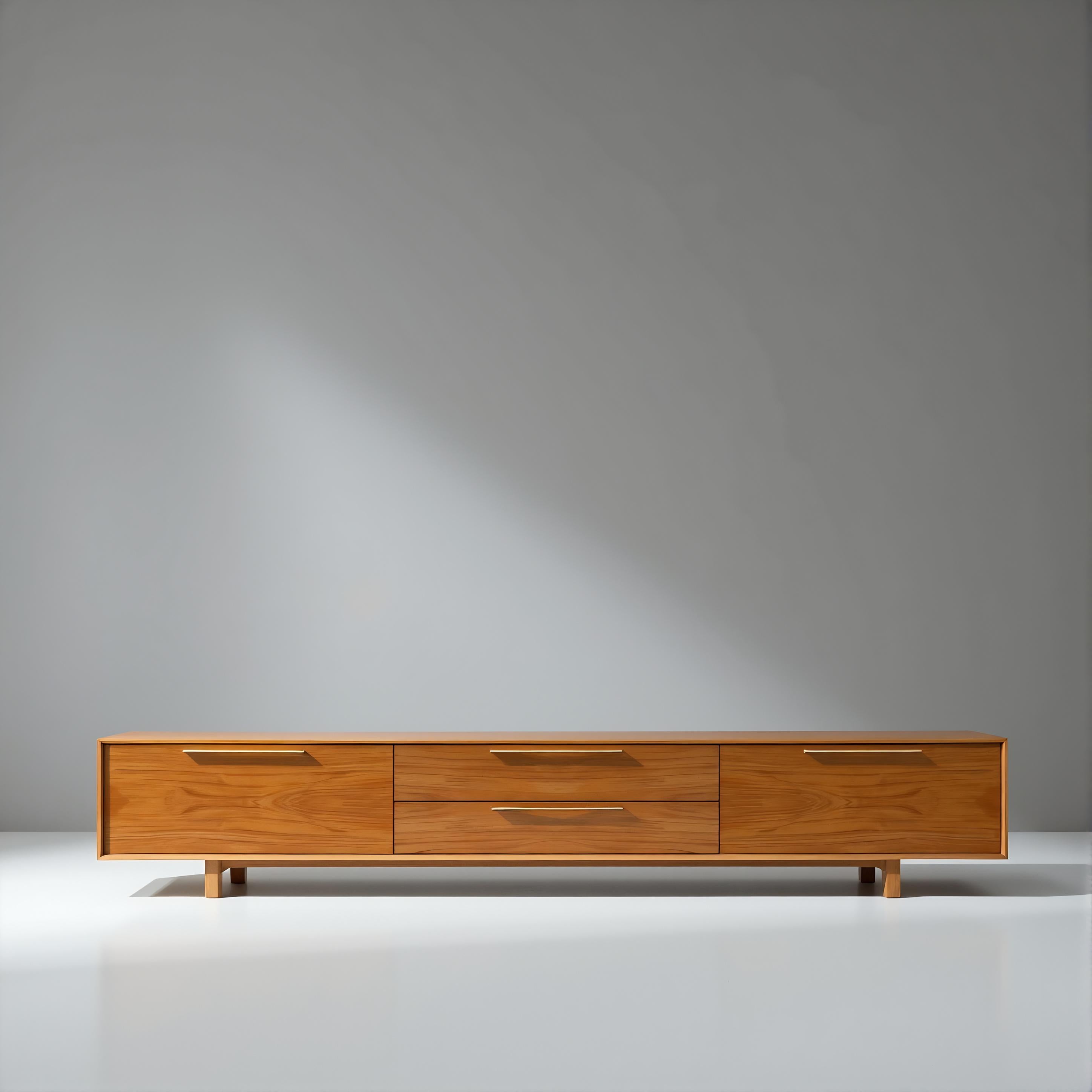 XXI secolo e contemporaneo Credenza in legno di teak a basso profilo di ispirazione moderna del Mid Century di Artisanal in vendita