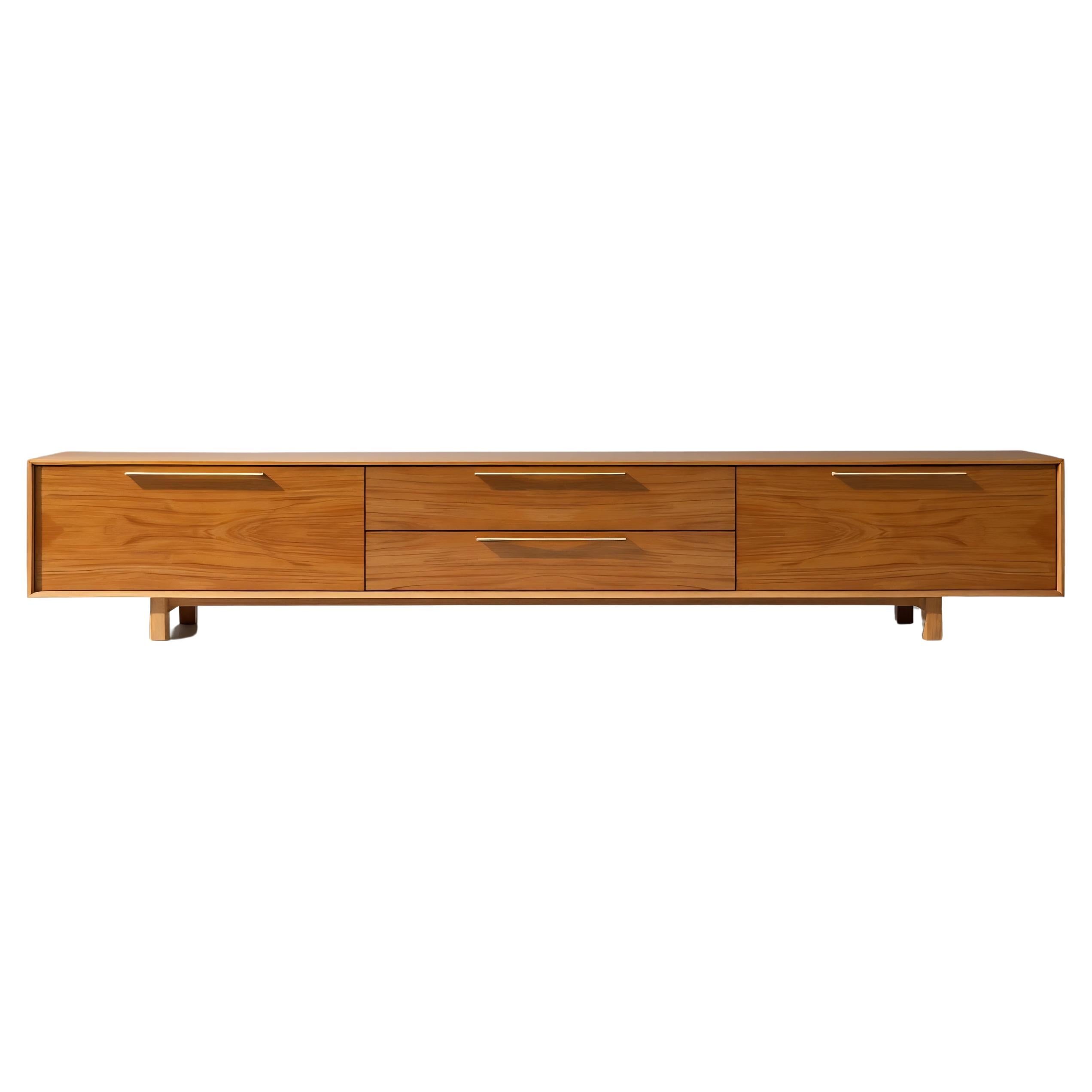 Mid Century Modern Inspired Low-Profile Teak Wood Credenza by Artisanal