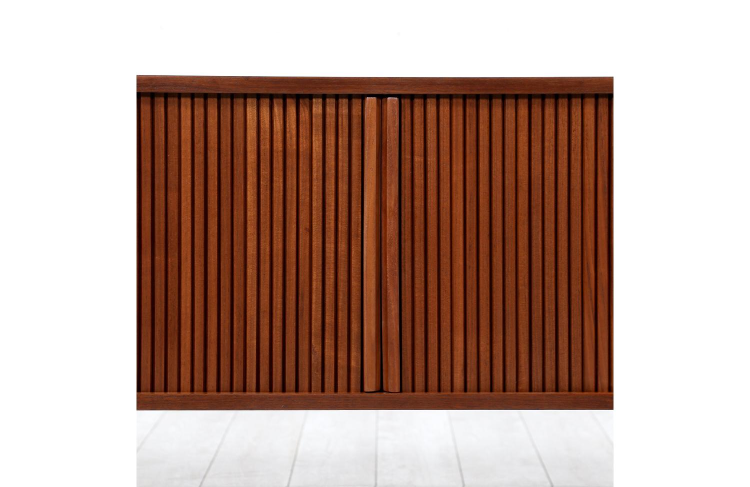 Mid-Century Modern Low-Profile Walnut Tambour-Door Credenza 2