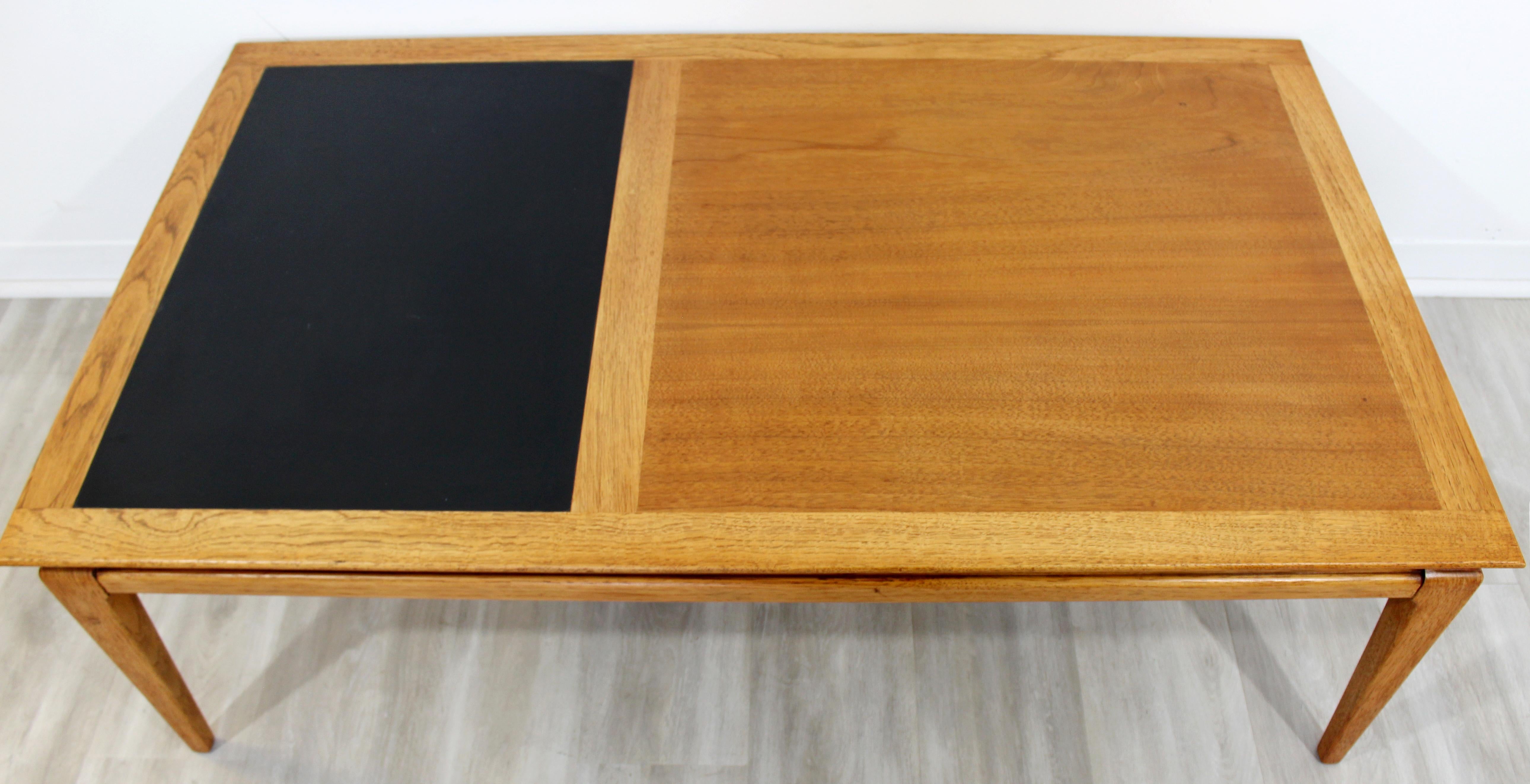 Mid-Century Modern Low Rectangular Wood Coffee Table with Black Insert Danish In Good Condition In Keego Harbor, MI