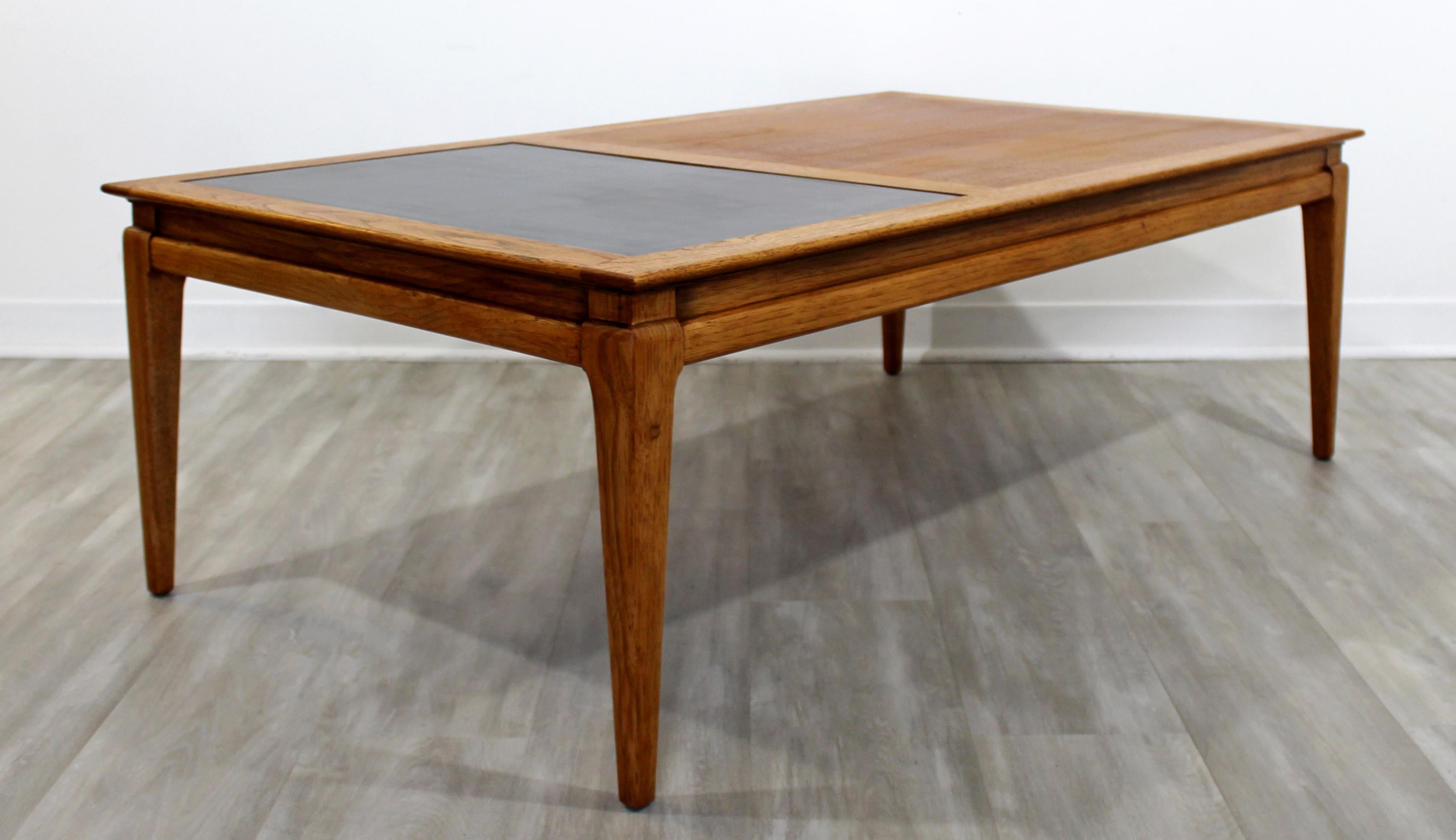 Mid-Century Modern Low Rectangular Wood Coffee Table with Black Insert Danish 1