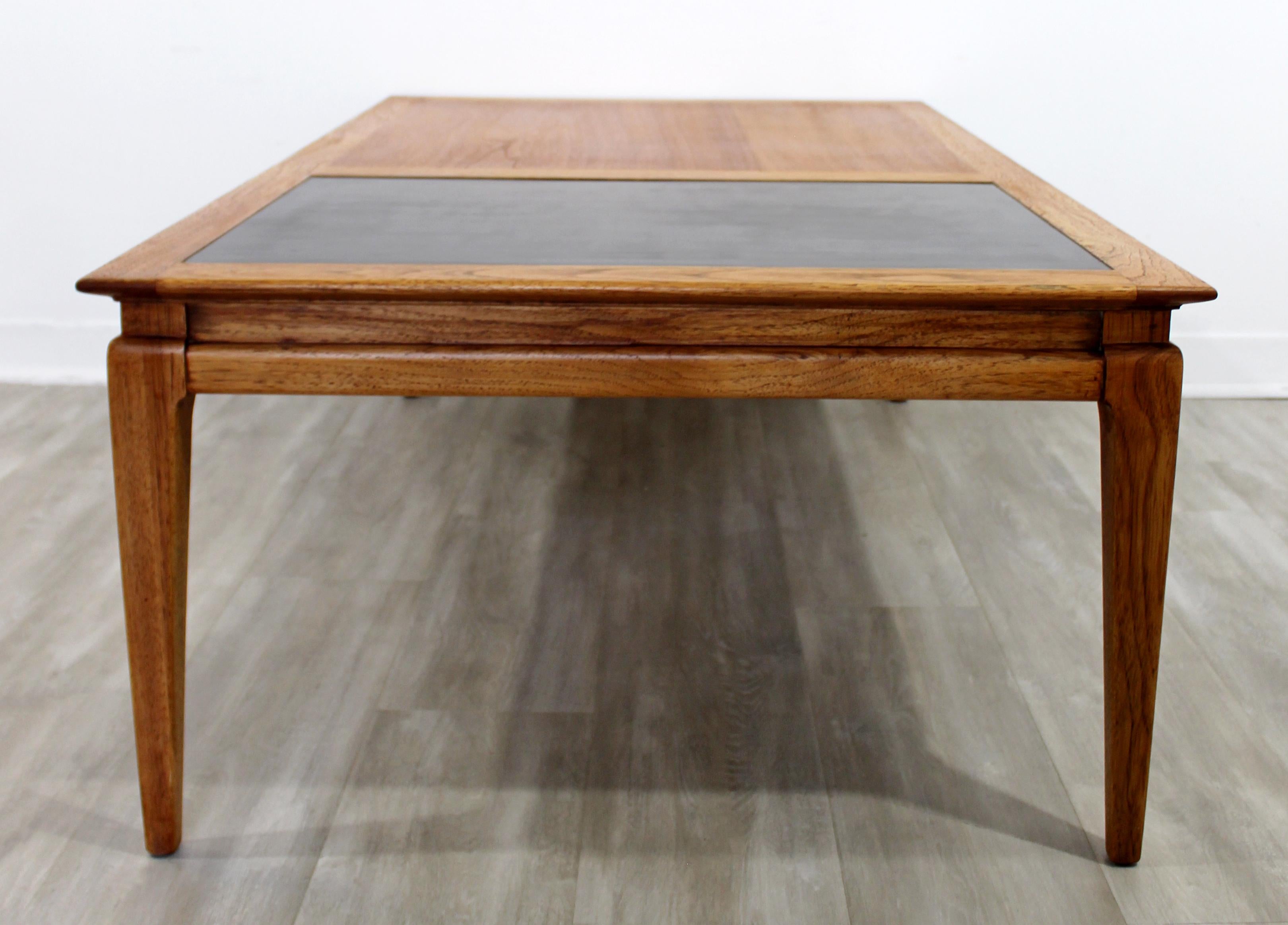 Mid-Century Modern Low Rectangular Wood Coffee Table with Black Insert Danish 2