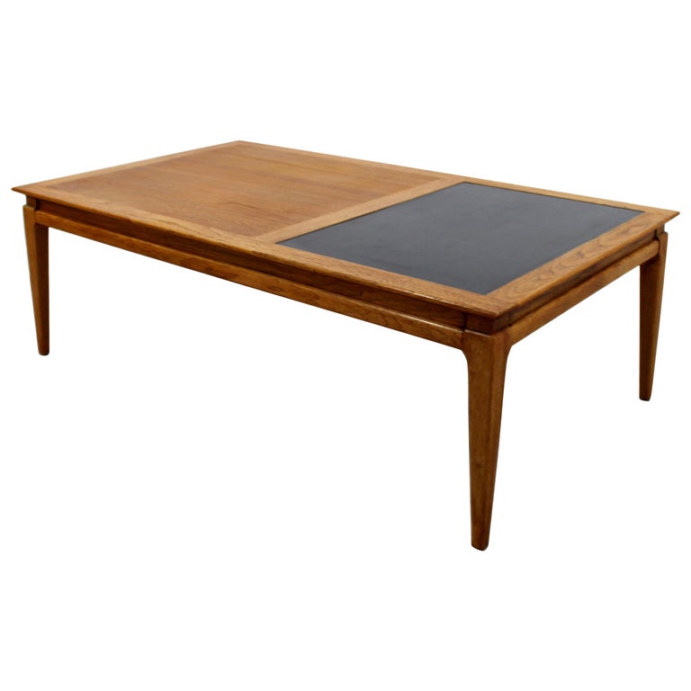 MidCentury Modern Low Rectangular Wood Coffee Table with Black Insert