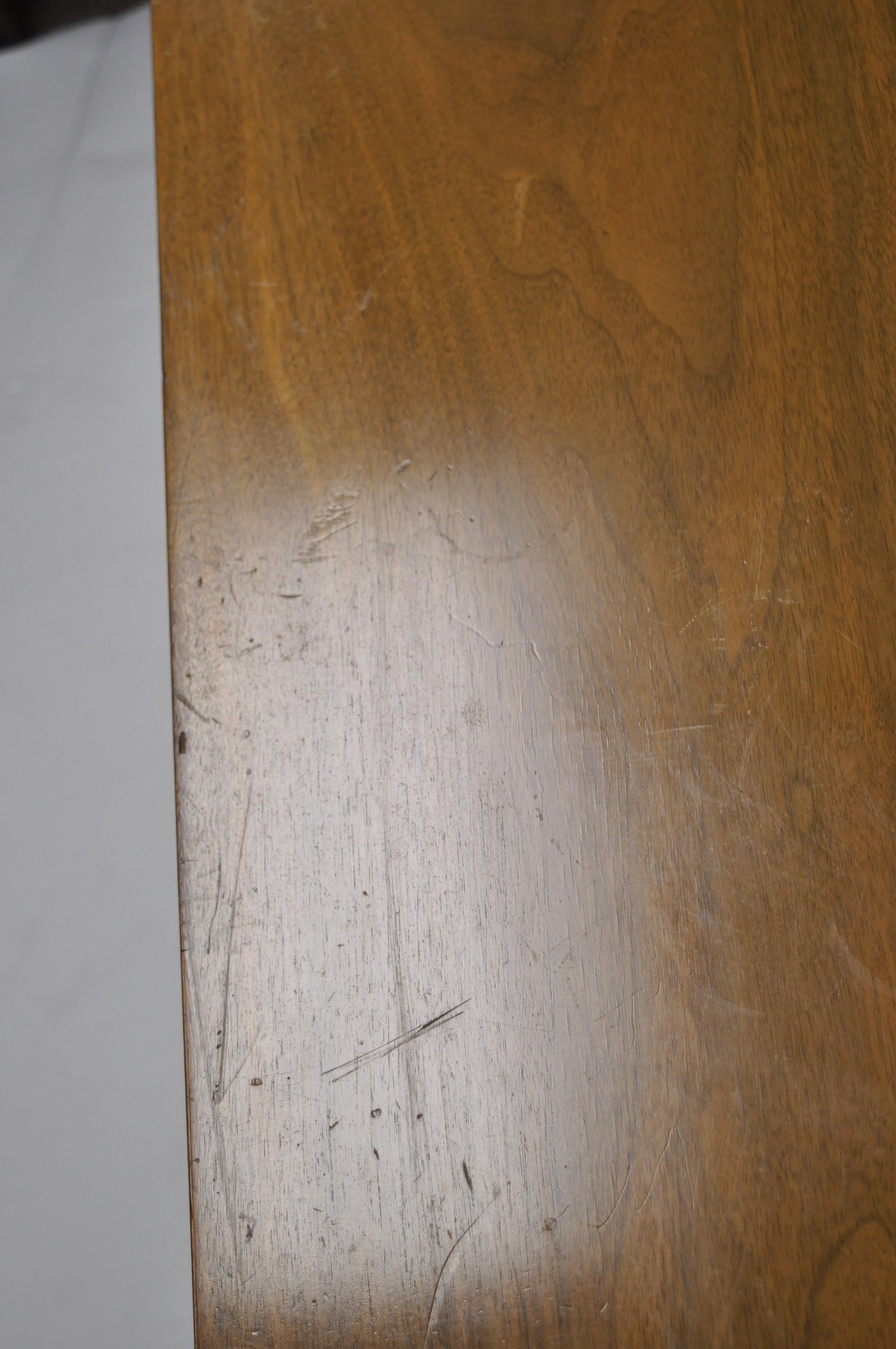 20th Century Mid-Century Modern Low Walnut Credenza Cabinet Carved 