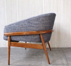 Mid-Century Modern Low Walnut Frame Barrel Lounge Chair