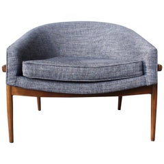 Retro Mid-Century Modern Low Walnut Frame Barrel Lounge Chair