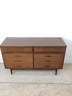 Mid Century Modern Lowboy Dresser with 6 Drawers & Brass Hardware