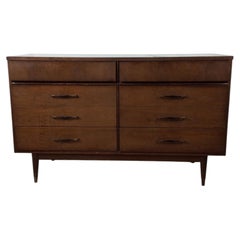 Mid Century Modern Lowboy Dresser with 6 Drawers & Brass Hardware