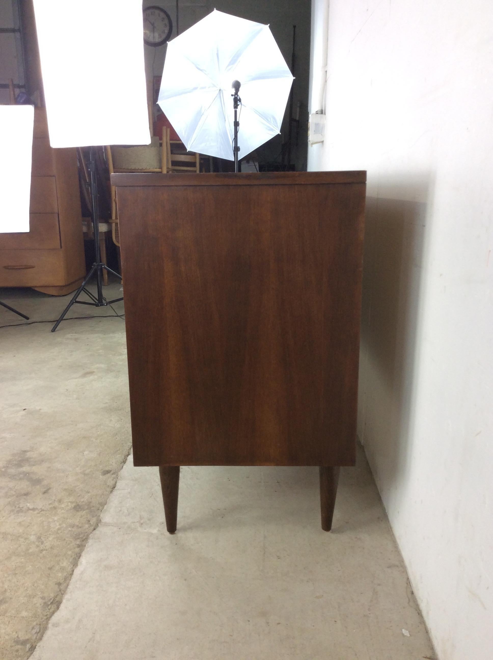 American Mid-Century Modern Lowboy Dresser with 9 Drawers and Brass Hardware
