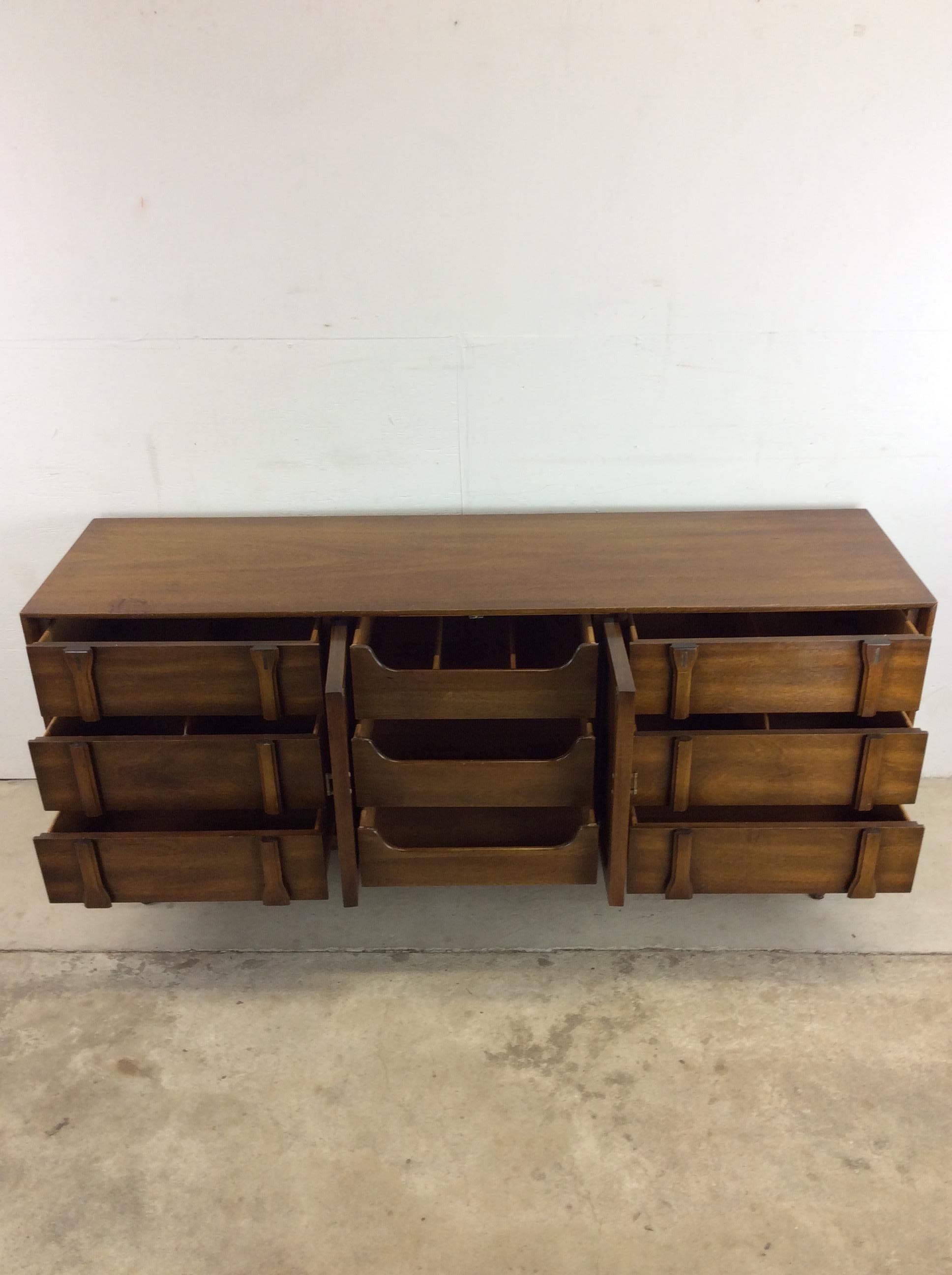 Mid-Century Modern Lowboy Dresser with Brass Hardware For Sale 4