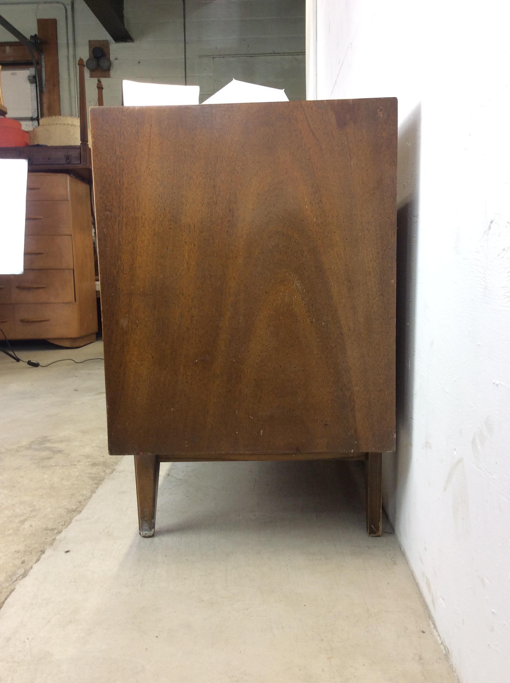 Walnut Mid-Century Modern Lowboy Dresser with Brass Hardware For Sale