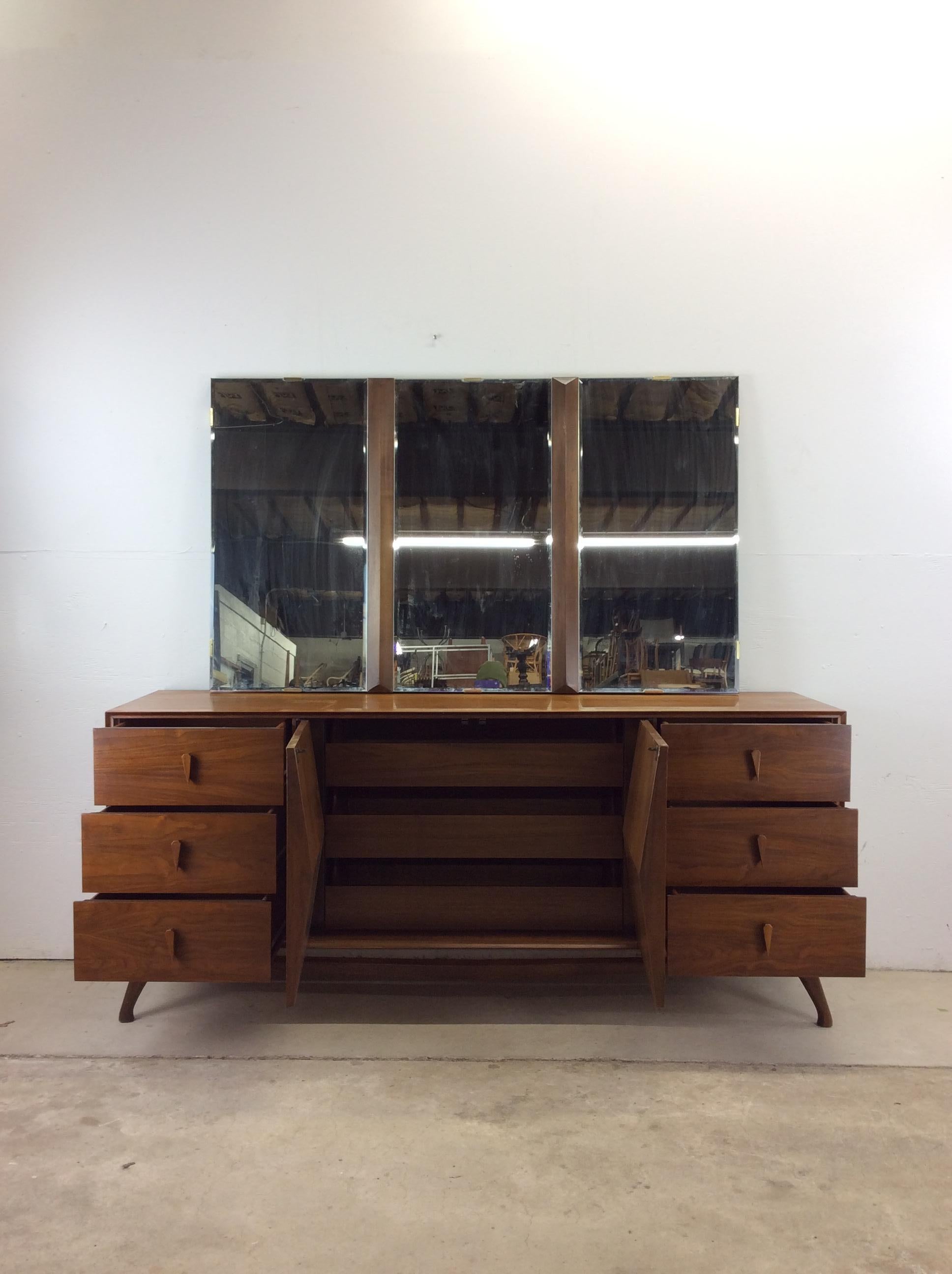 Mid Century Modern Lowboy Dresser with Mirror by American of Martinsville 7