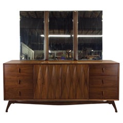 Mid Century Modern Lowboy Dresser with Mirror by American of Martinsville