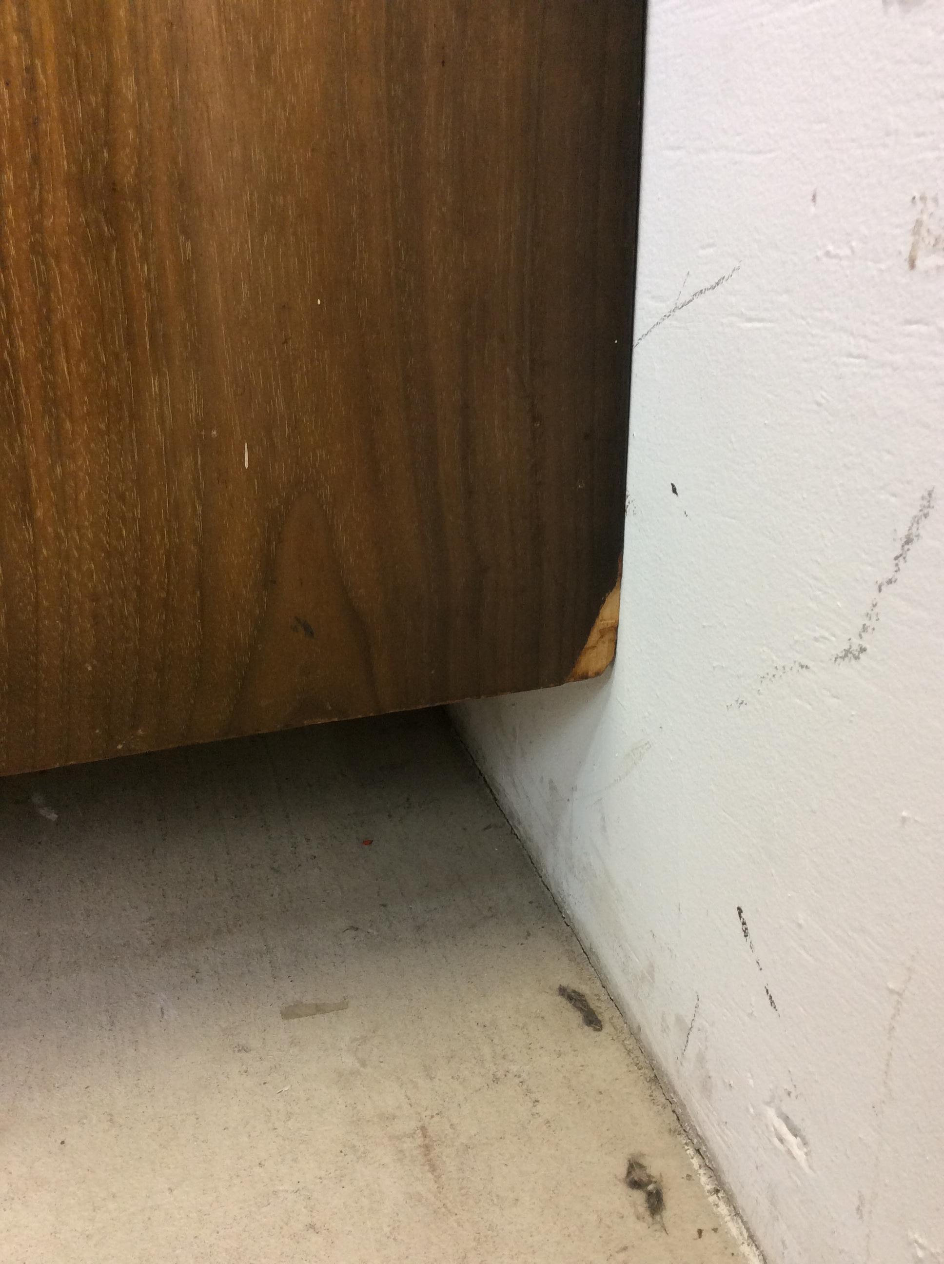 Mid Century Modern Lowboy Dresser with Mounted Mirror & Sled Legs For Sale 9