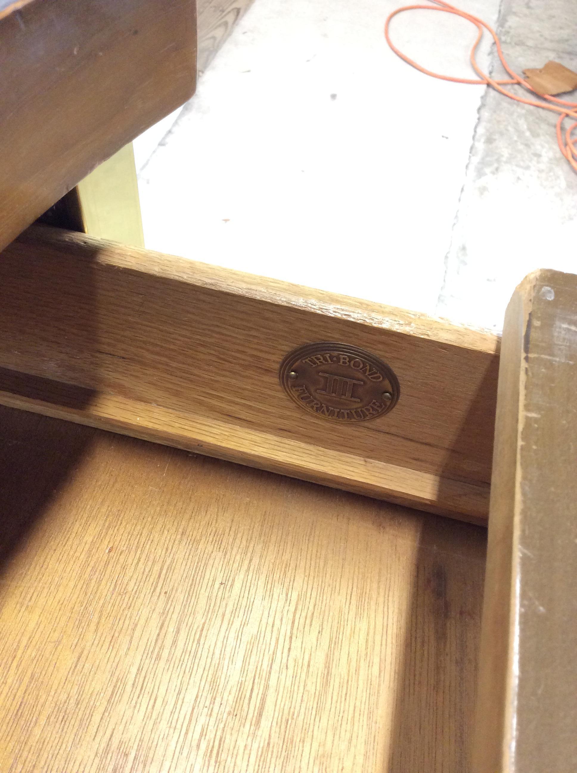 Mid Century Modern Lowboy Dresser with Mounted Mirror & Sled Legs For Sale 13