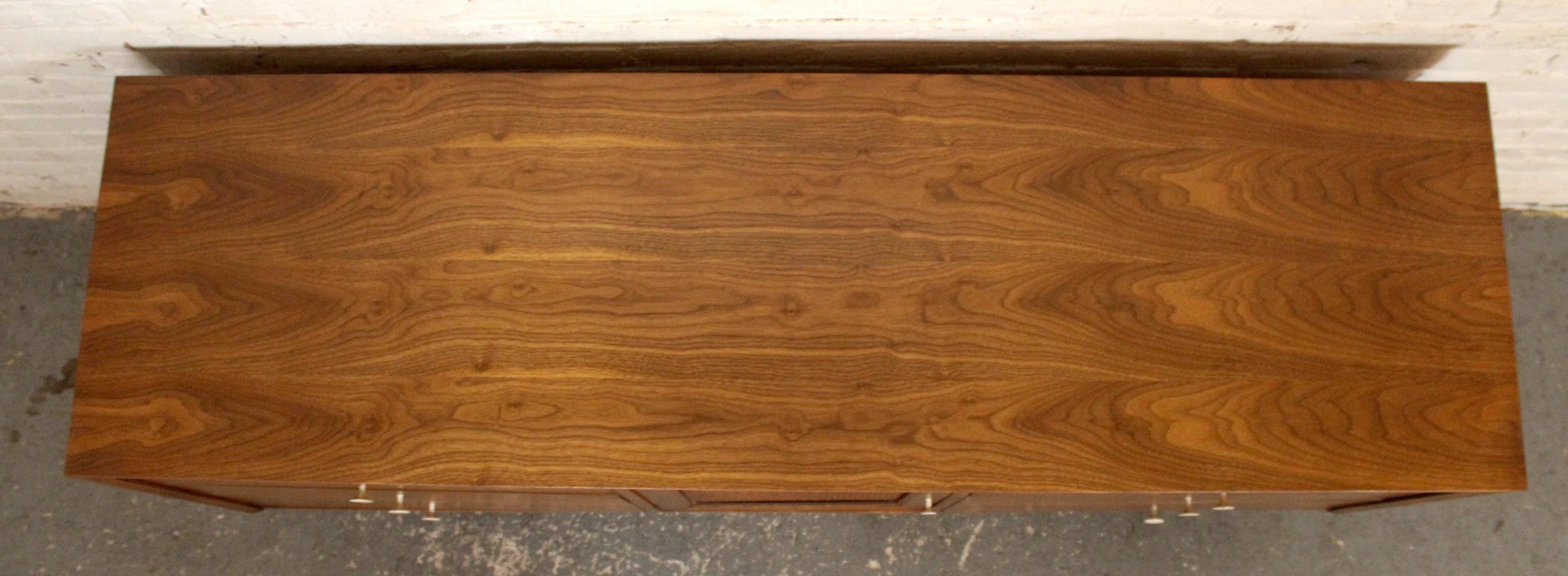 Cane Mid-Century Modern Lowboy Walnut Dresser by Harmony House For Sale