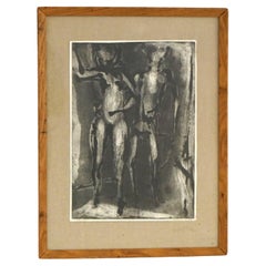 Mid Century Modern Ltd Ed Charcoal Litho #3/10 “Joy In Eden” for Ghandi, Signed 