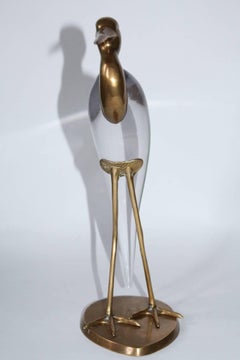 Mid-Century Modern Luca Bojola Crane in Glass and Brass