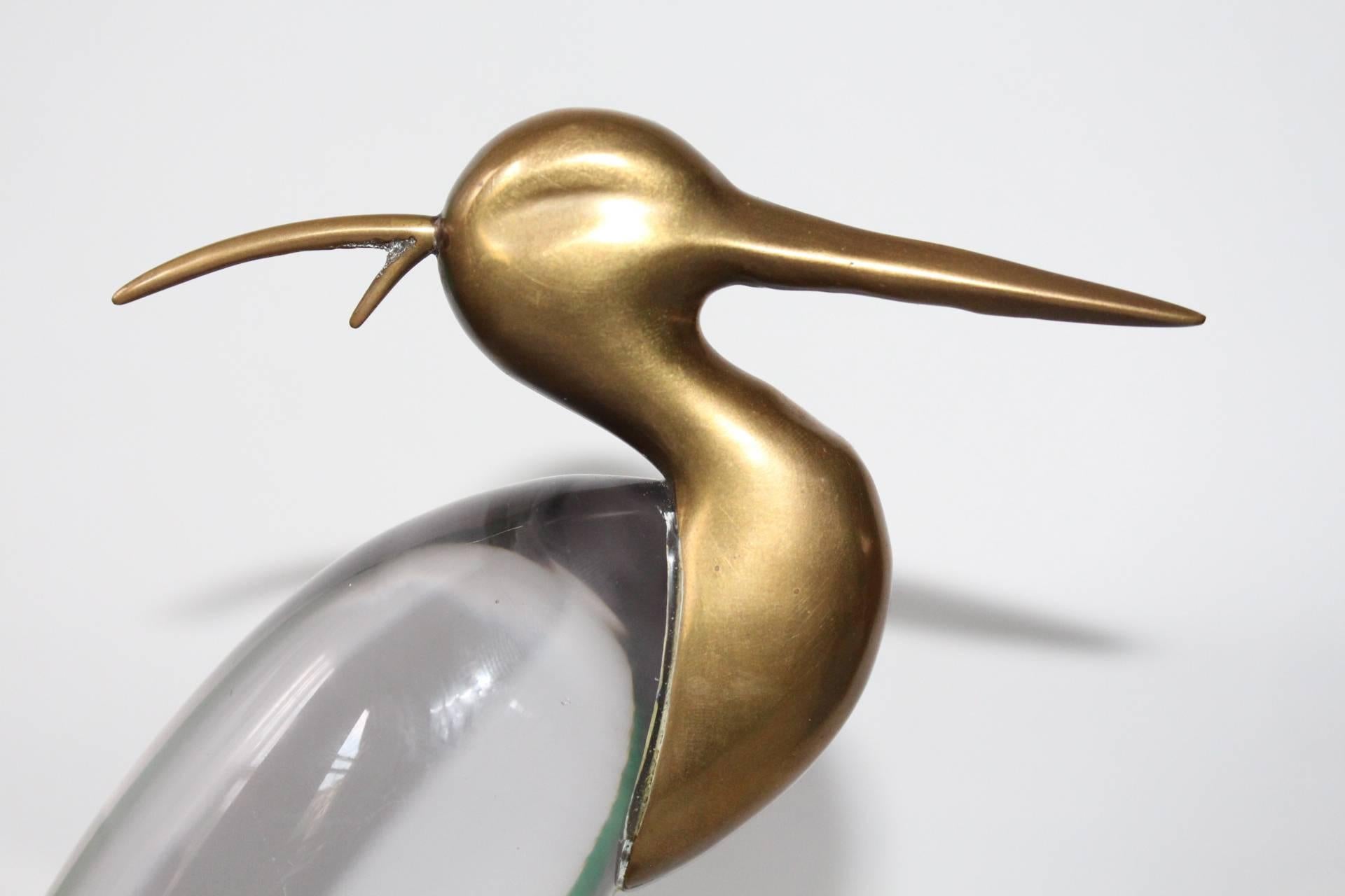 Late 20th Century Mid-Century Modern Luca Bojola Crane in Glass and Brass