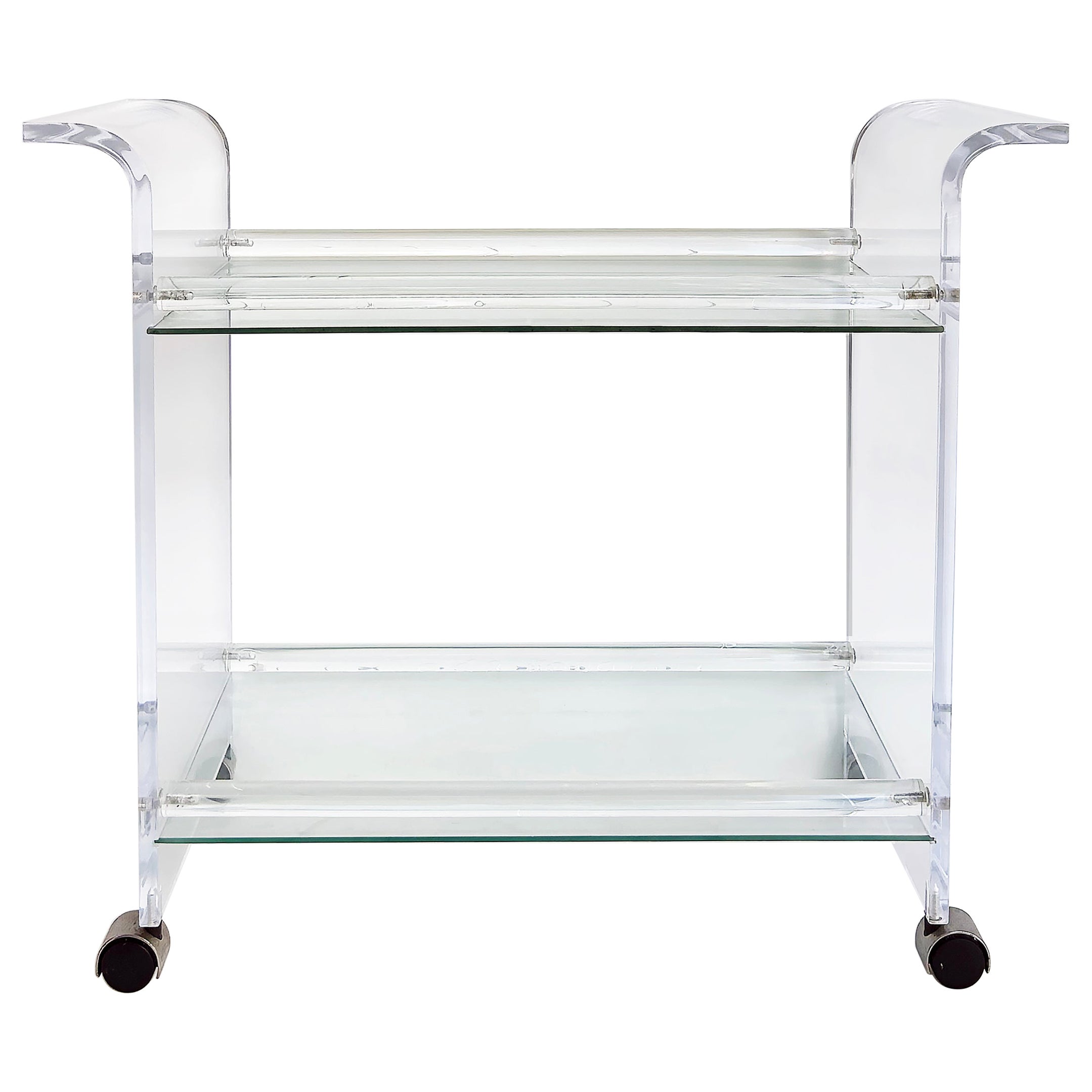 Mid-century Modern Lucite 2-tiered Rolling Bar/Serving Cart on Casters