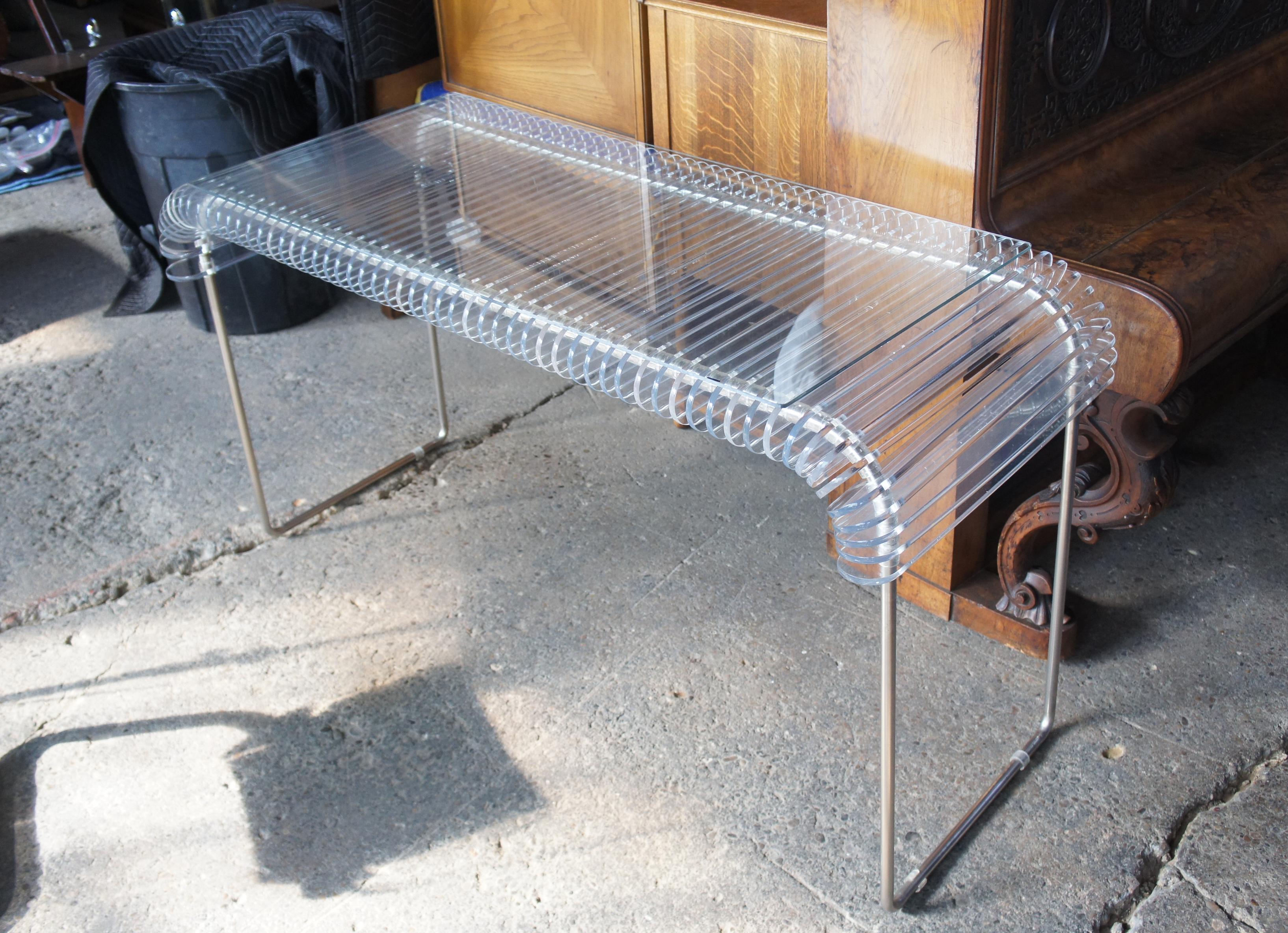 Chrome Mid-Century Modern Lucite Acrylic Blade Desk & Z-Chair MCM Sofa Table Sideboard