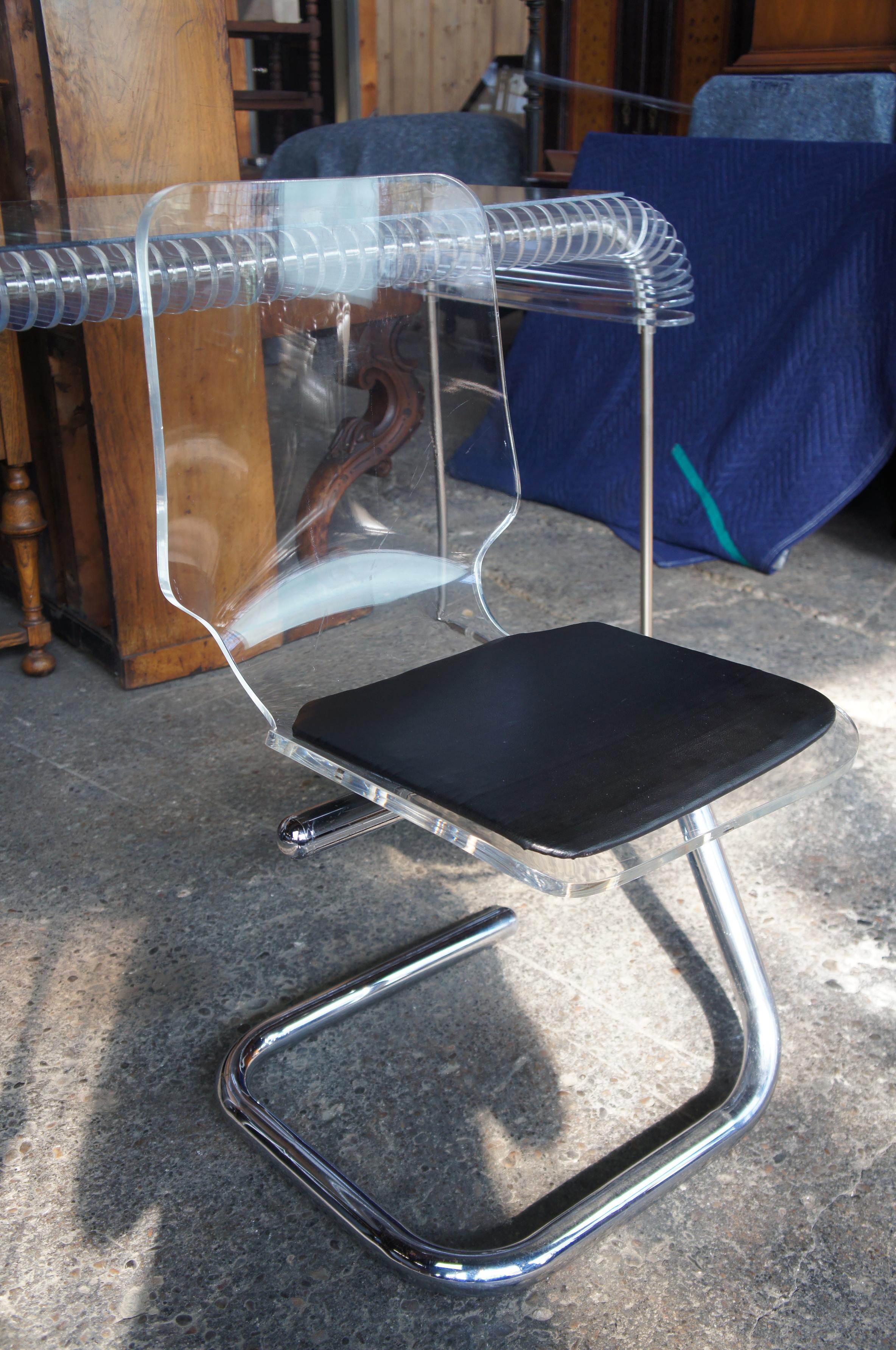 Mid-Century Modern Lucite Acrylic Blade Desk & Z-Chair MCM Sofa Table Sideboard 1