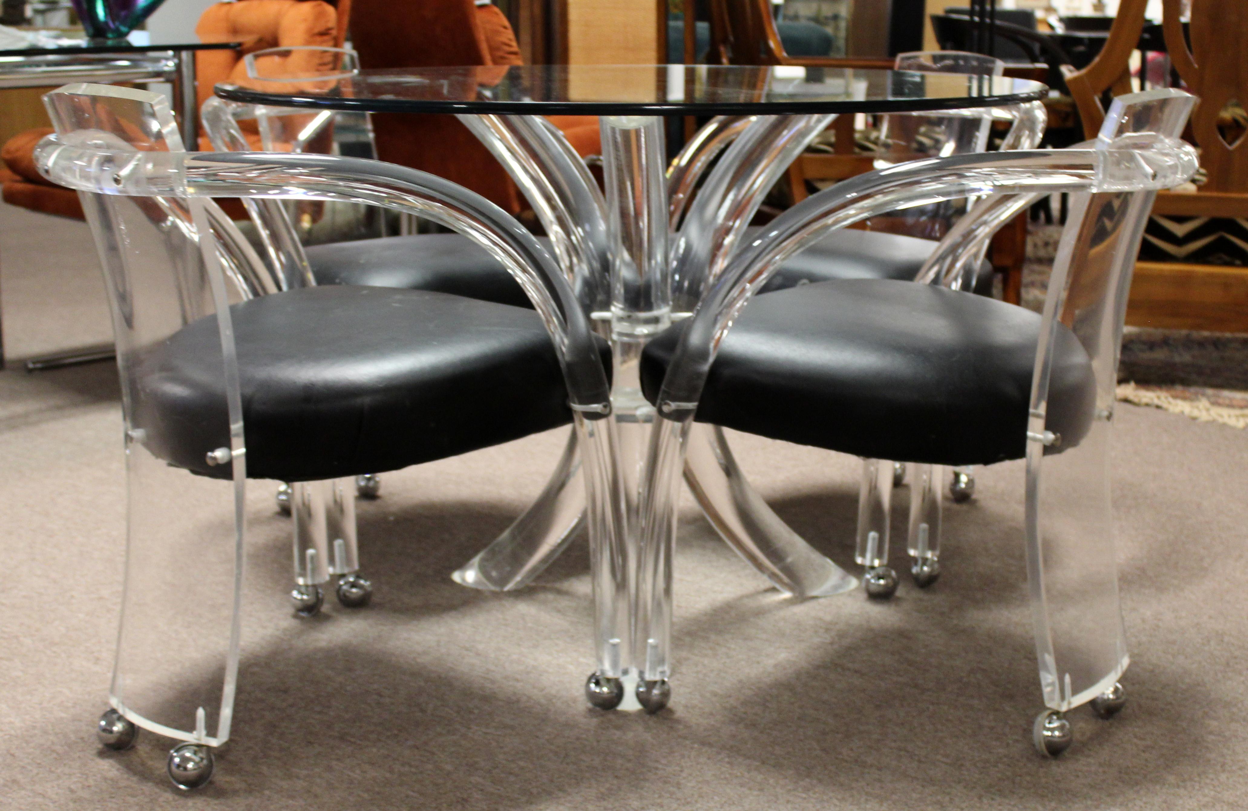 American Mid-Century Modern Lucite Acrylic Dinette Set 4 Chairs Table 1970s Hollis Jones