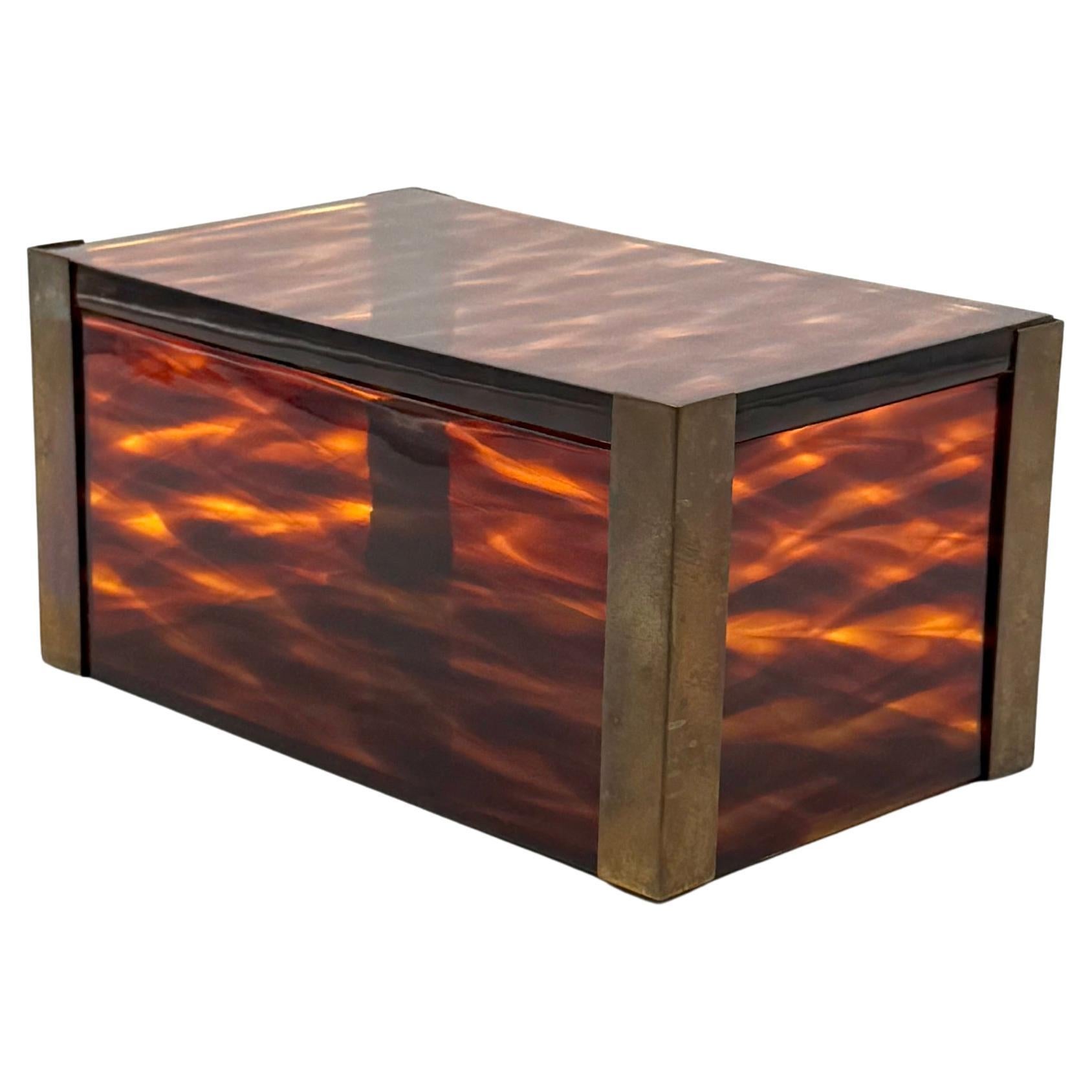 Mid-century modern lucite and brass jewelry box, Italy 1970s