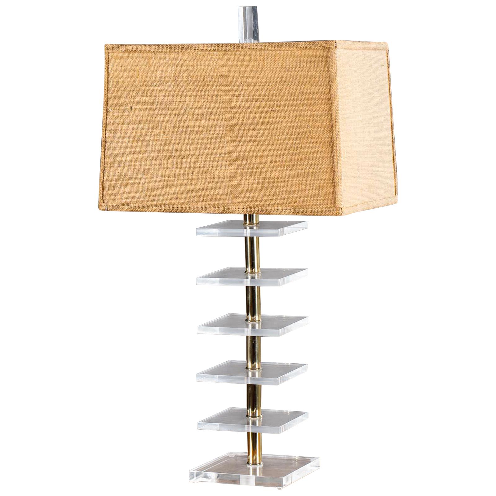 Mid-Century Modern Lucite and Brass Lamp, France, circa 1965 For Sale