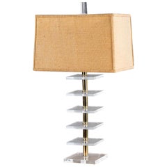 Mid-Century Modern Lucite and Brass Lamp, France, circa 1965