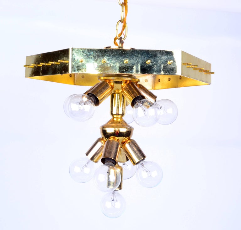 MidCentury Modern Lucite and Brass Ribbon Chandelier with Canopy For