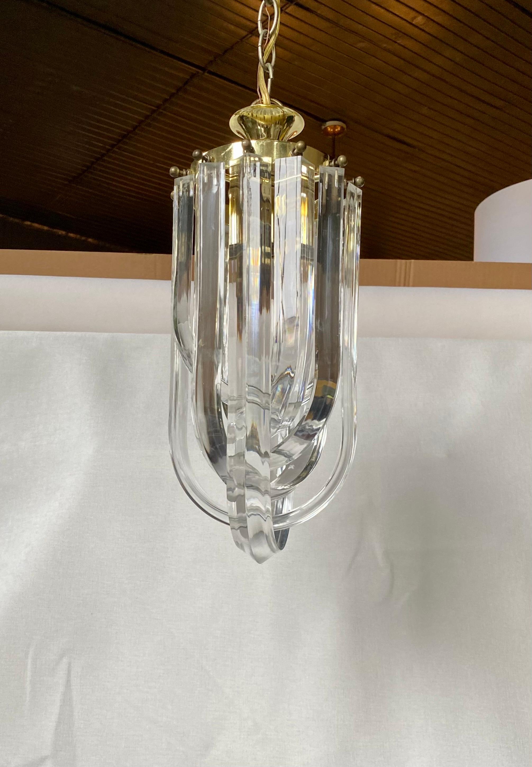 Mid-Century Modern Mid Century Modern Lucite and Brass Ribbon Loop Chandelier